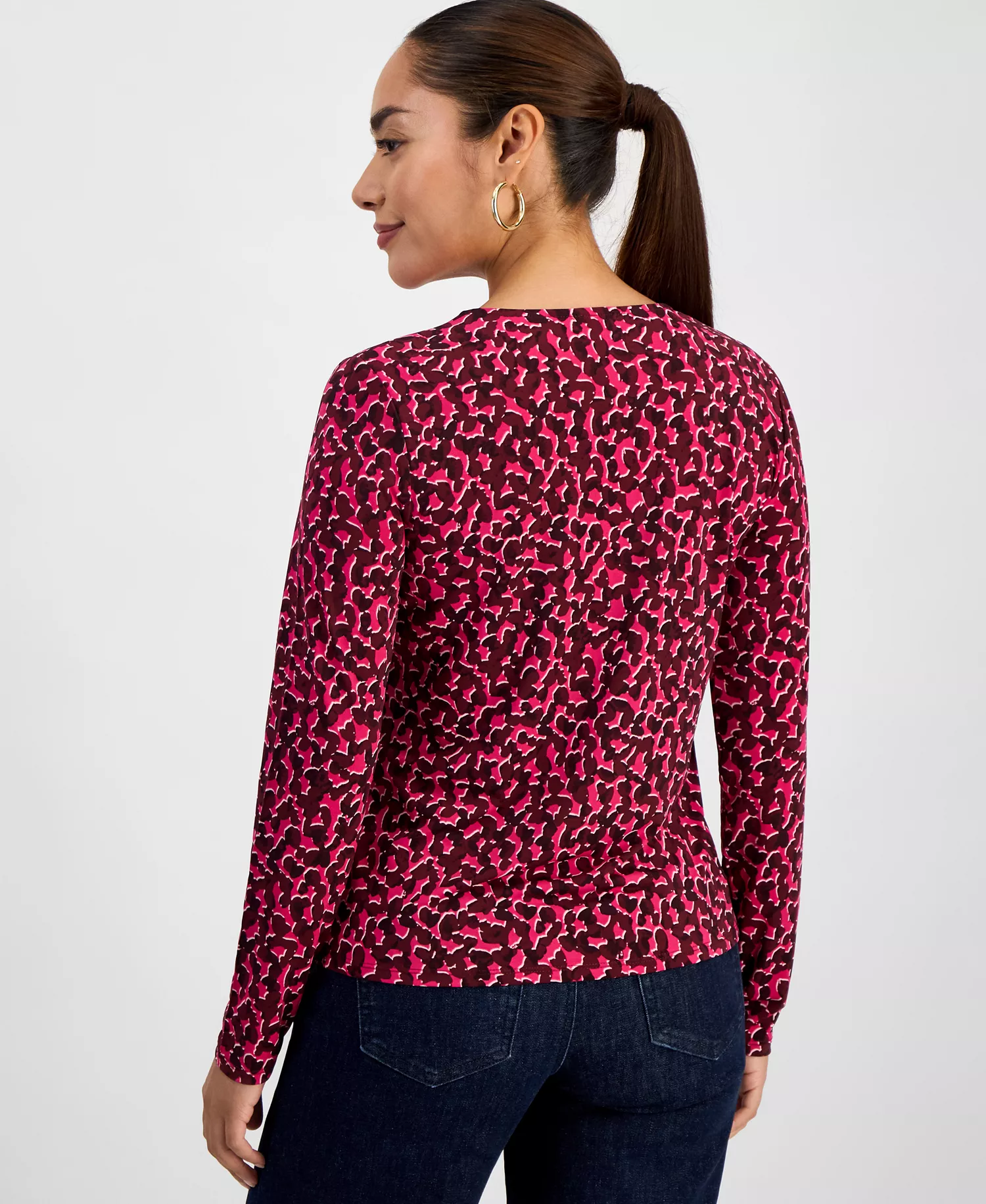 Petite Printed Zip-Front Top, Macy's Exclusive - Yannie Spots - P/XS