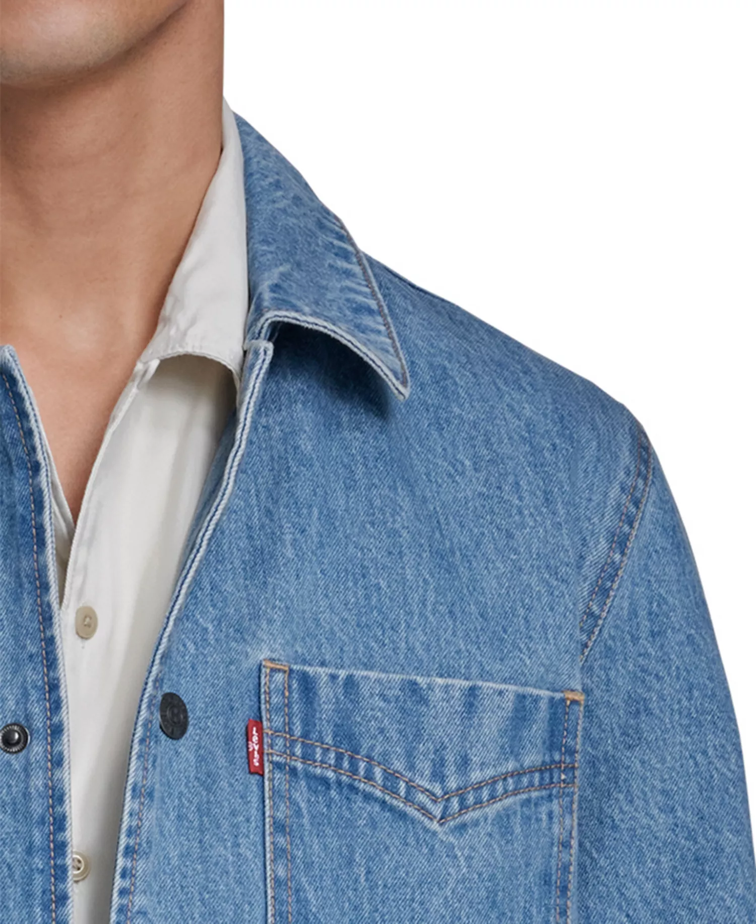 Men's Three-Pocket Zippered Chore Denim Jacket - Light Wash Denim - 2XL