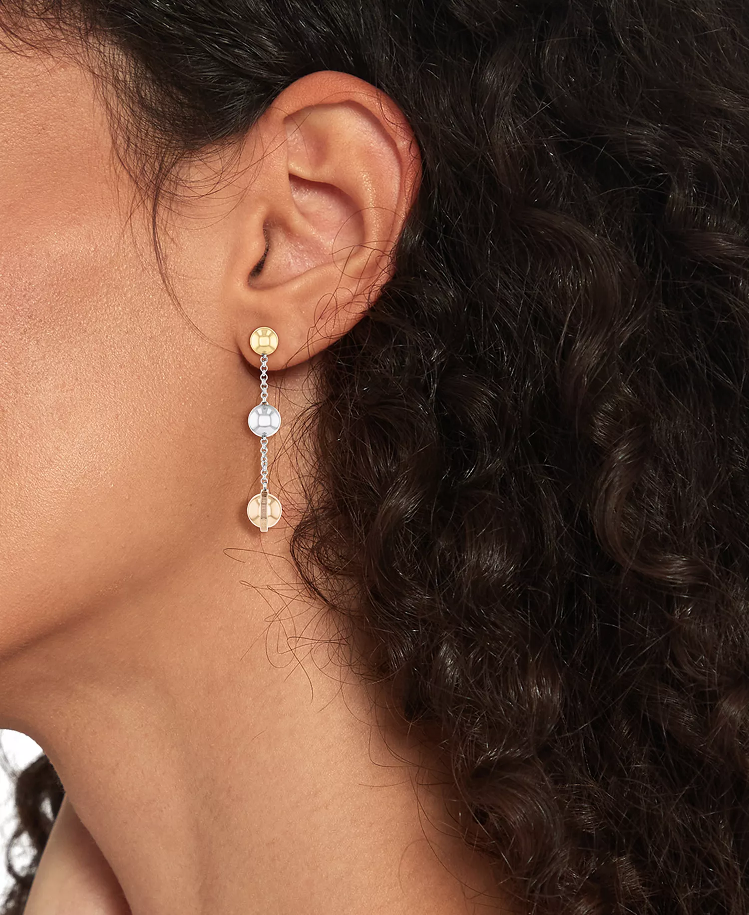 Two-Tone Stainless Steel Metallic Orb Linear Drop Earrings