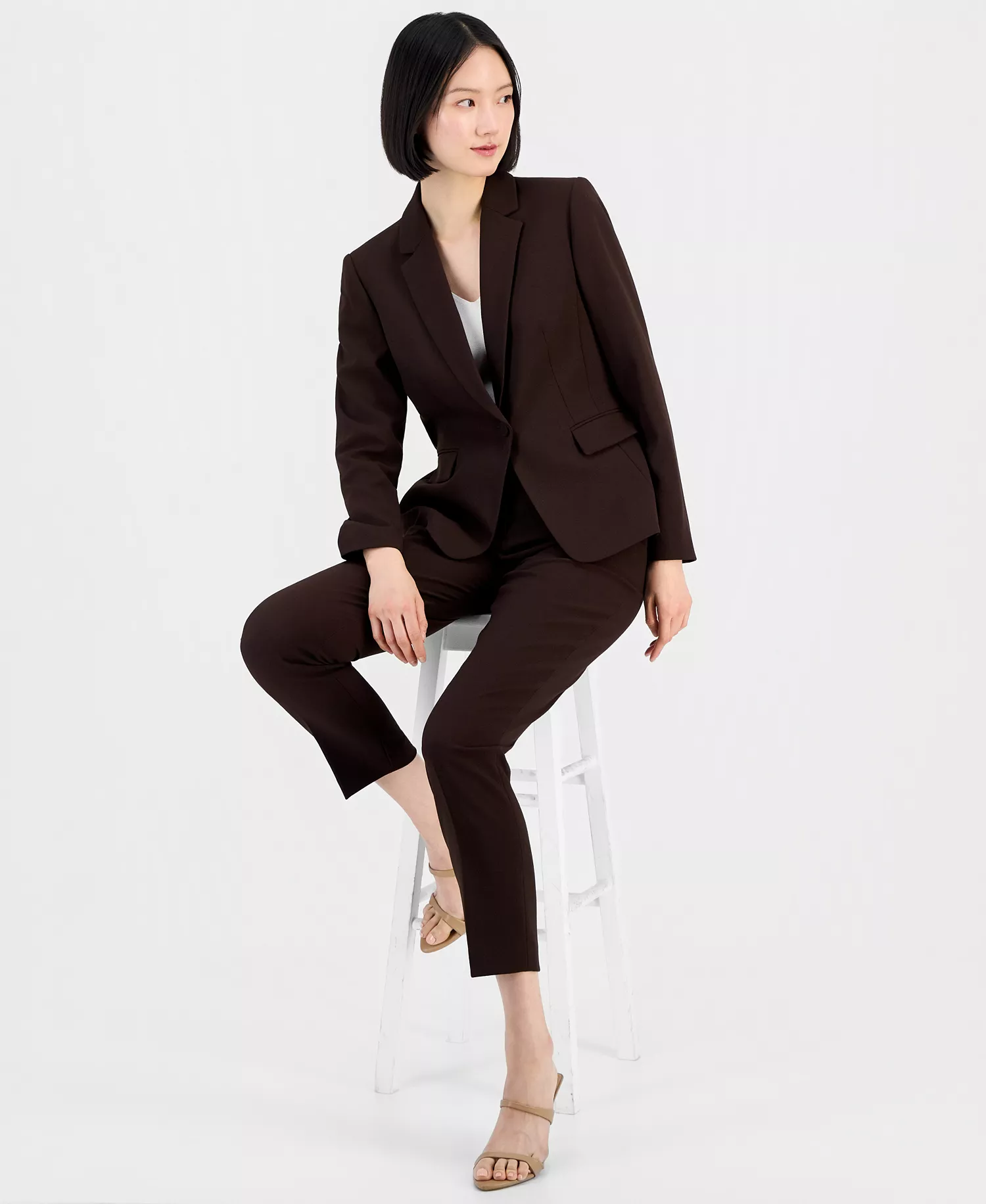 Women's One-Button Pantsuit Set - Espresso - 10