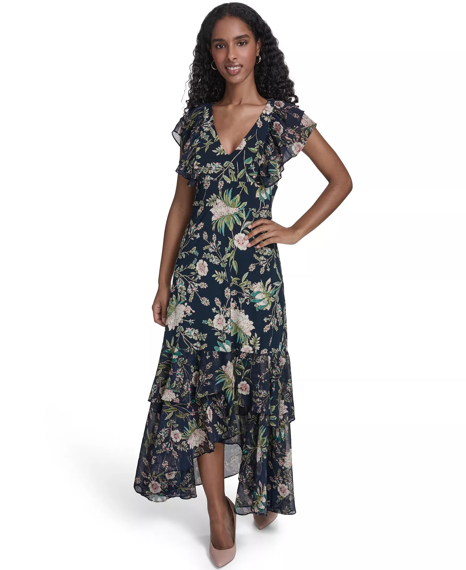 Petite V-Neck Midi Dress - Sky Captain Multi - 0P