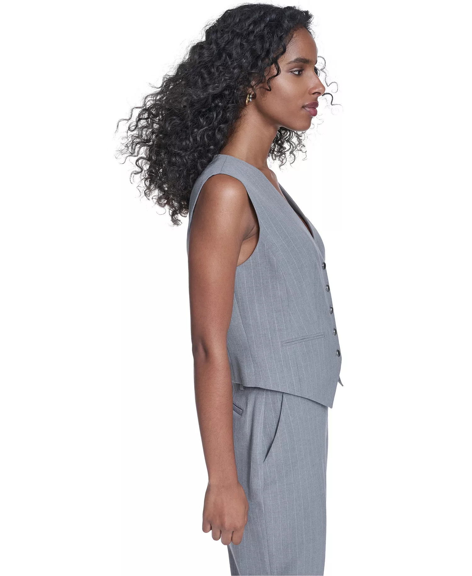 Women's Pinstripe Vest Top - Heather Charcoal/cream - 10