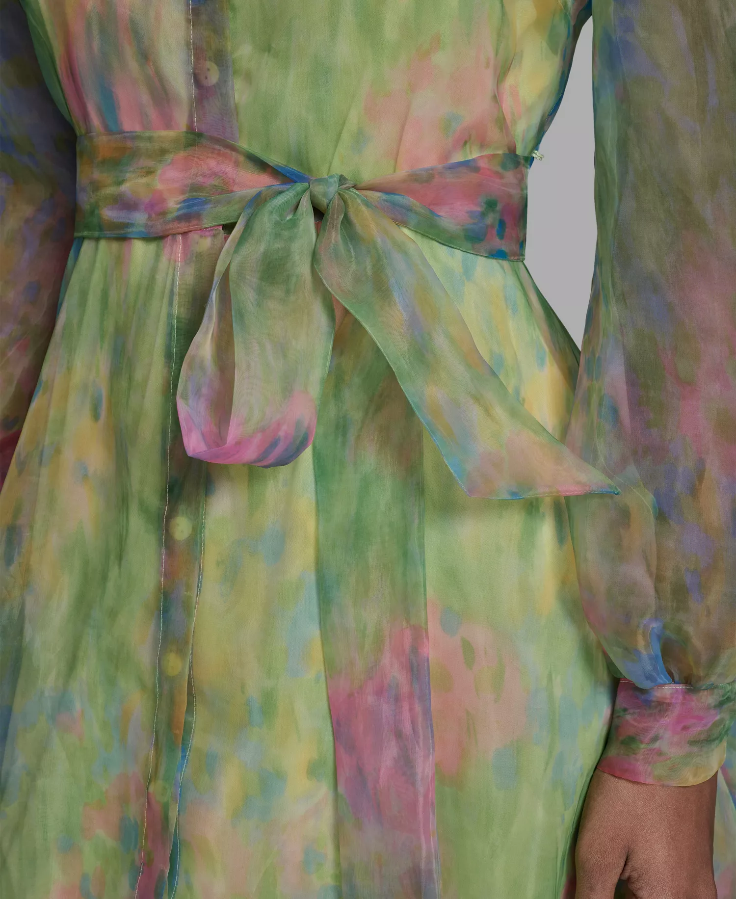 Women's Printed Puff-Sleeve Collared Dress - Pink Sherbet/Tea Green Multi - 0