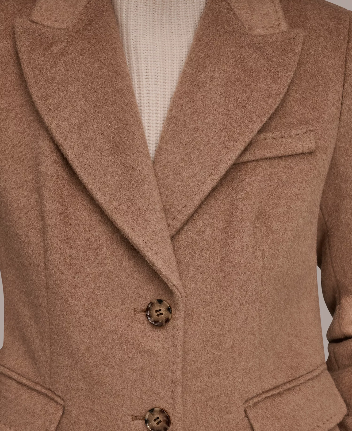 Women's Single-Breasted Stitch Trimmed Coat - Camel - L