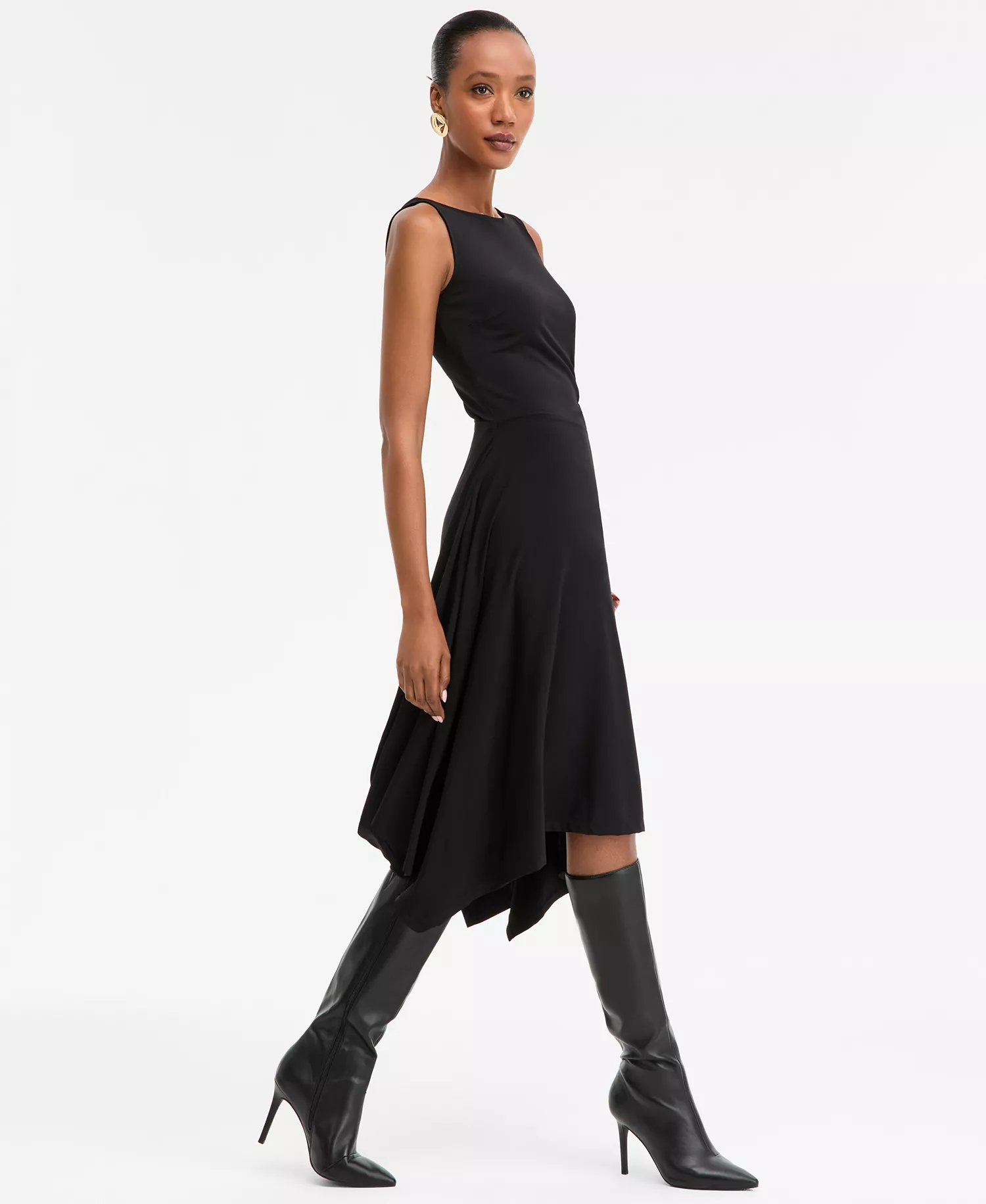 Women's Scoop-Neck Asymmetric-Hem Dress, Macy's Exclusive  - Deep Black - L
