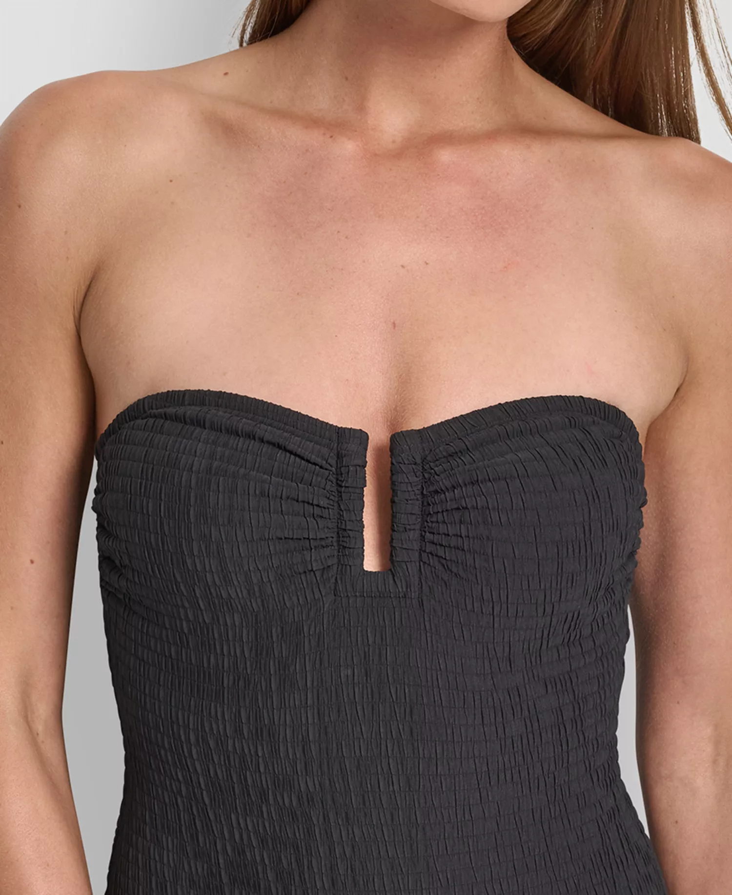 Women's Textured Shirred One-Piece Swimsuit - Black Smocked - 2XL