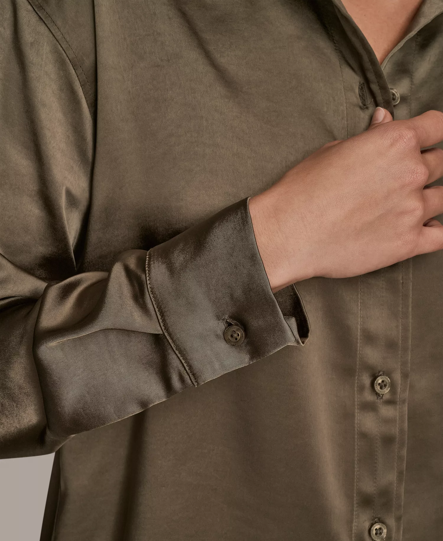 Women's Satin Button-Down Shirt - Khaki Green - L