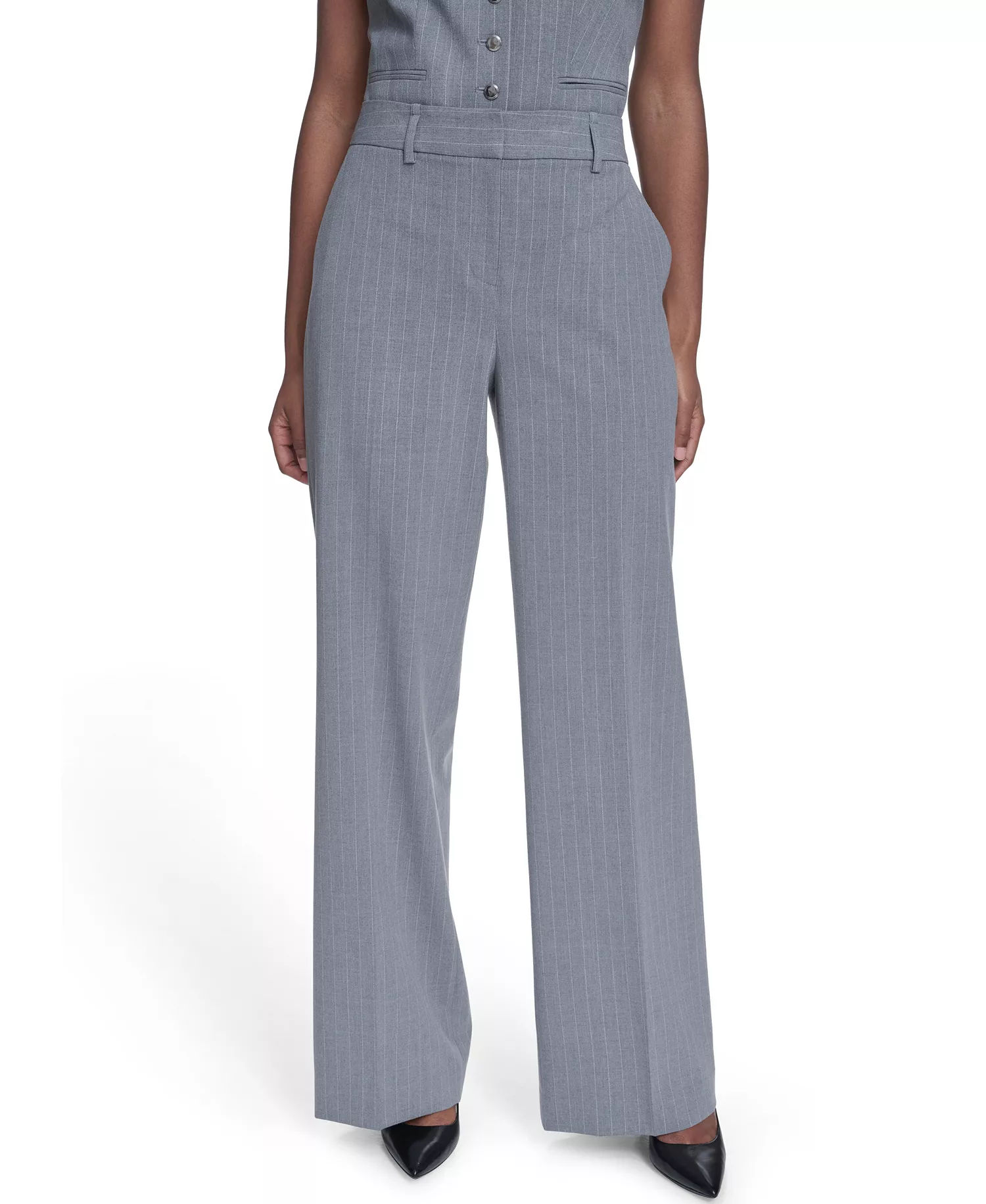 Women's Pinstripe Mid-Rise Pants - Heather Charcoal/cream - 10