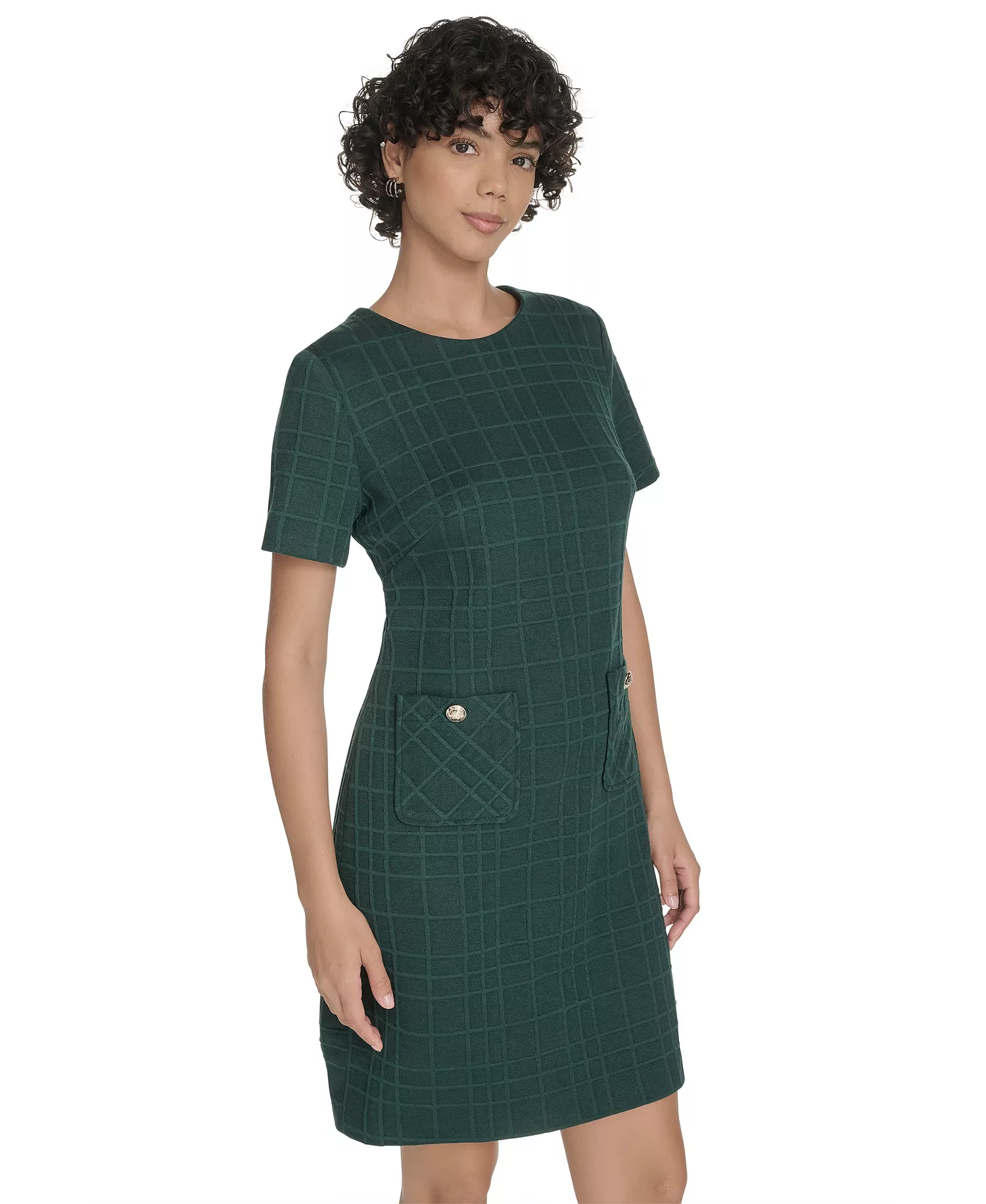 Petite Short Sleeve Knit Shift Dress - Cypress - 0P