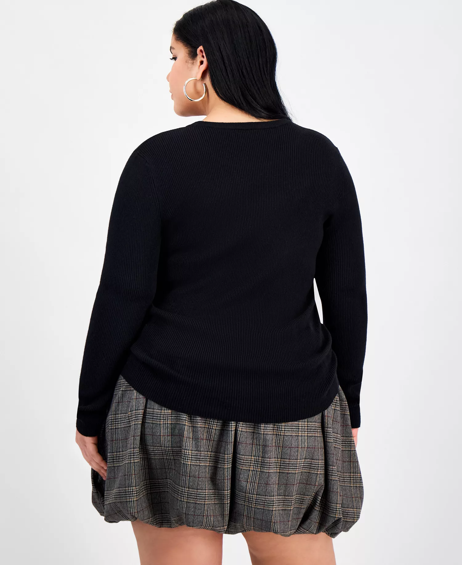 Trendy Plus Size Long Sleeve Ribbed Knit Top, Macy's Exclusive - Black - 0X