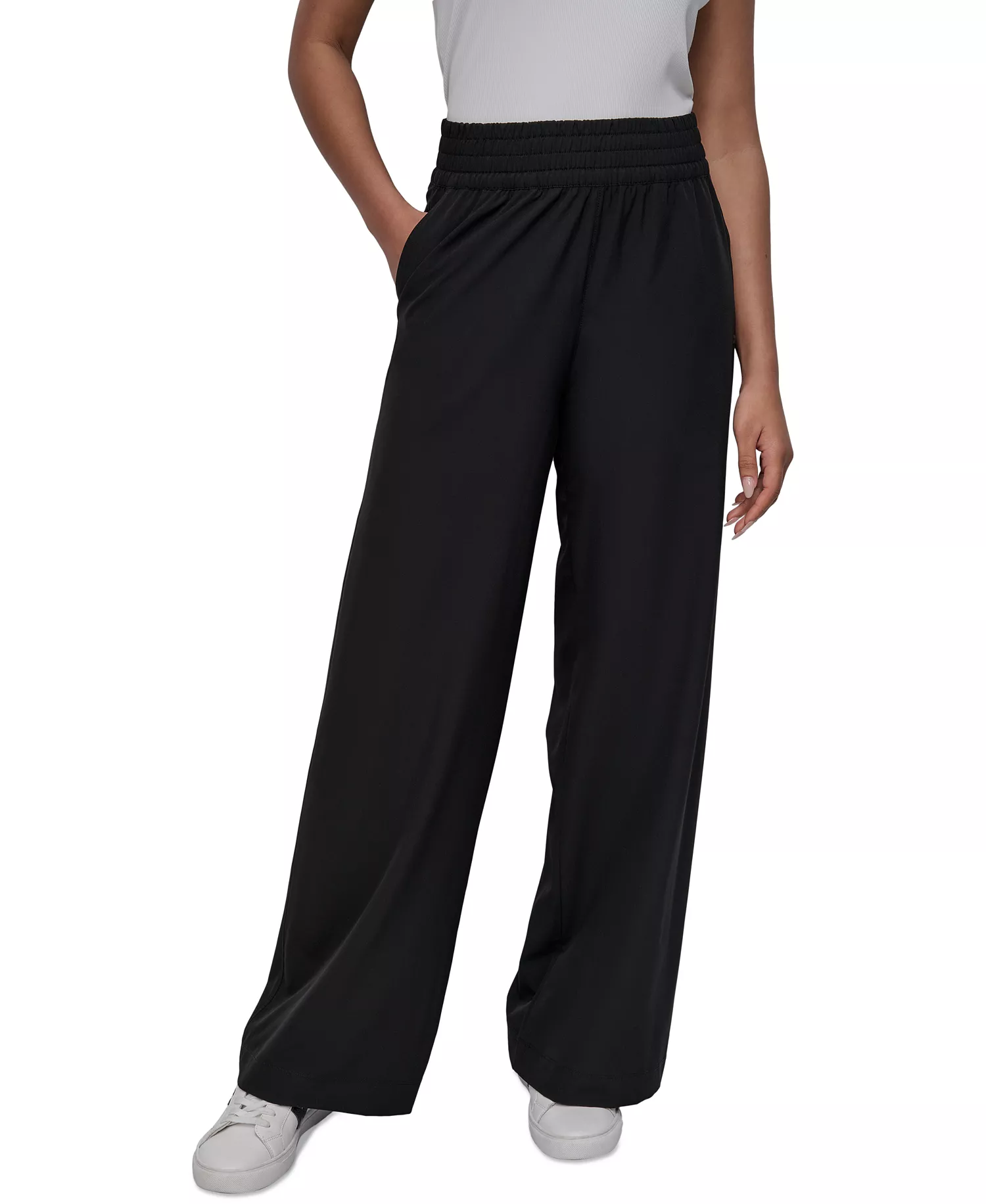 Women's Hudson Stretch Wide-Leg Pull-On Pants - Black - L