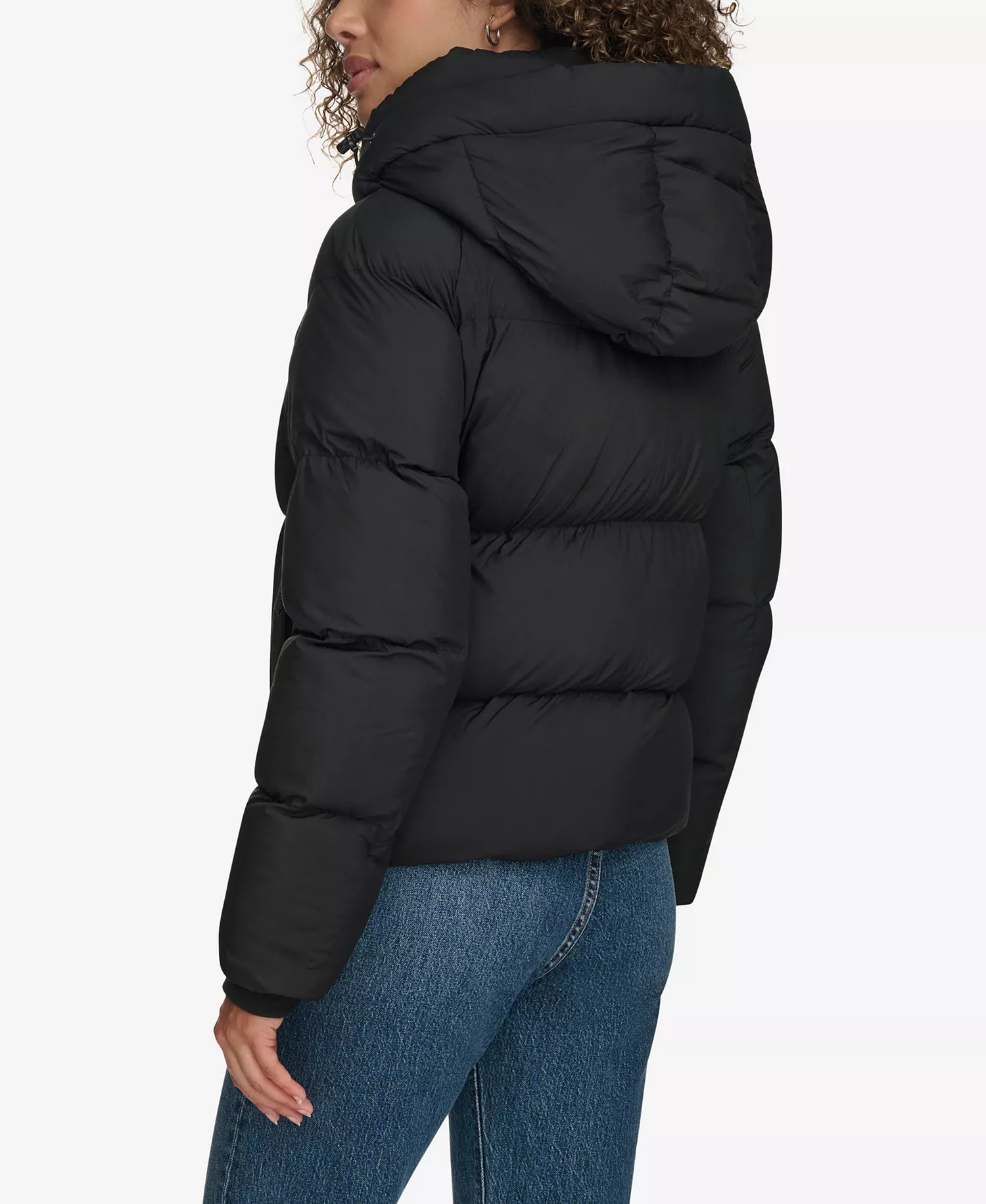 Women's Quilted Hooded Puffer Jacket - Black - L