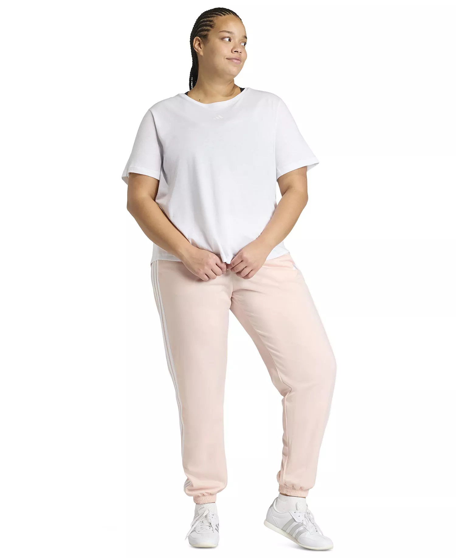 Plus Size Tricot 3-Stripes Track Pants - Black/Clear Pink - 1X