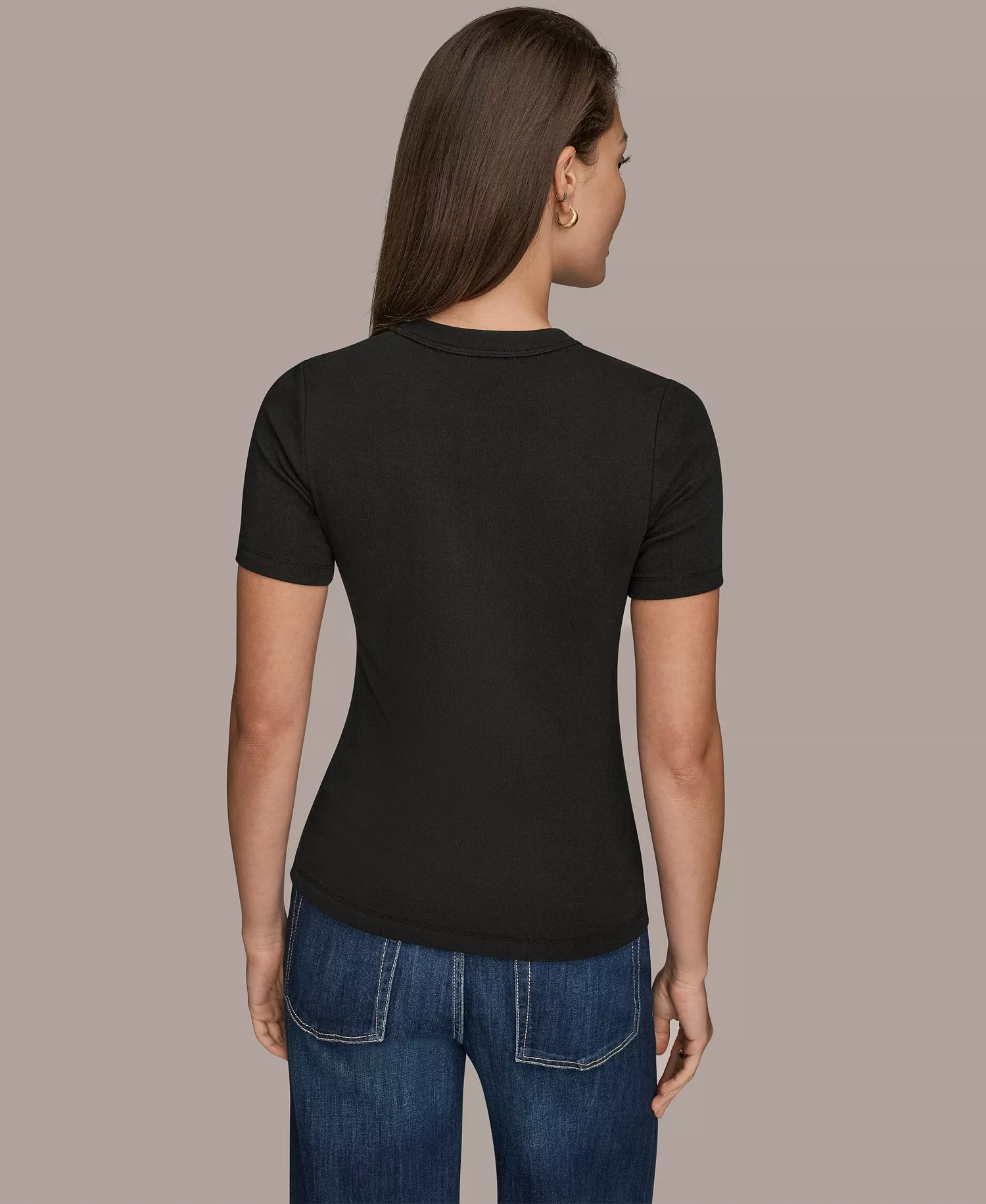 Women's Rib Short-Sleeve Crewneck T-Shirt - Black - L