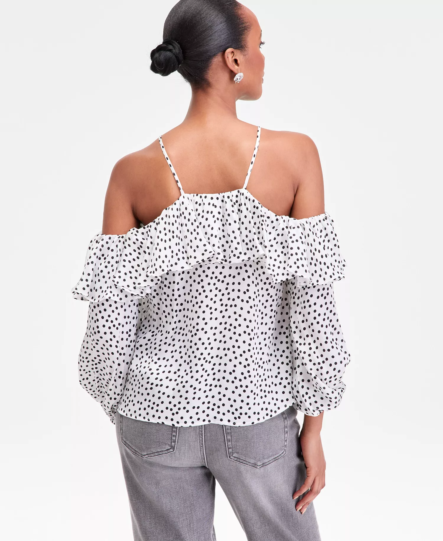 Women's Long Sleeve Cold-Shoulder Printed Blouse, Macy's Exclusive  - Lilia Dots - L