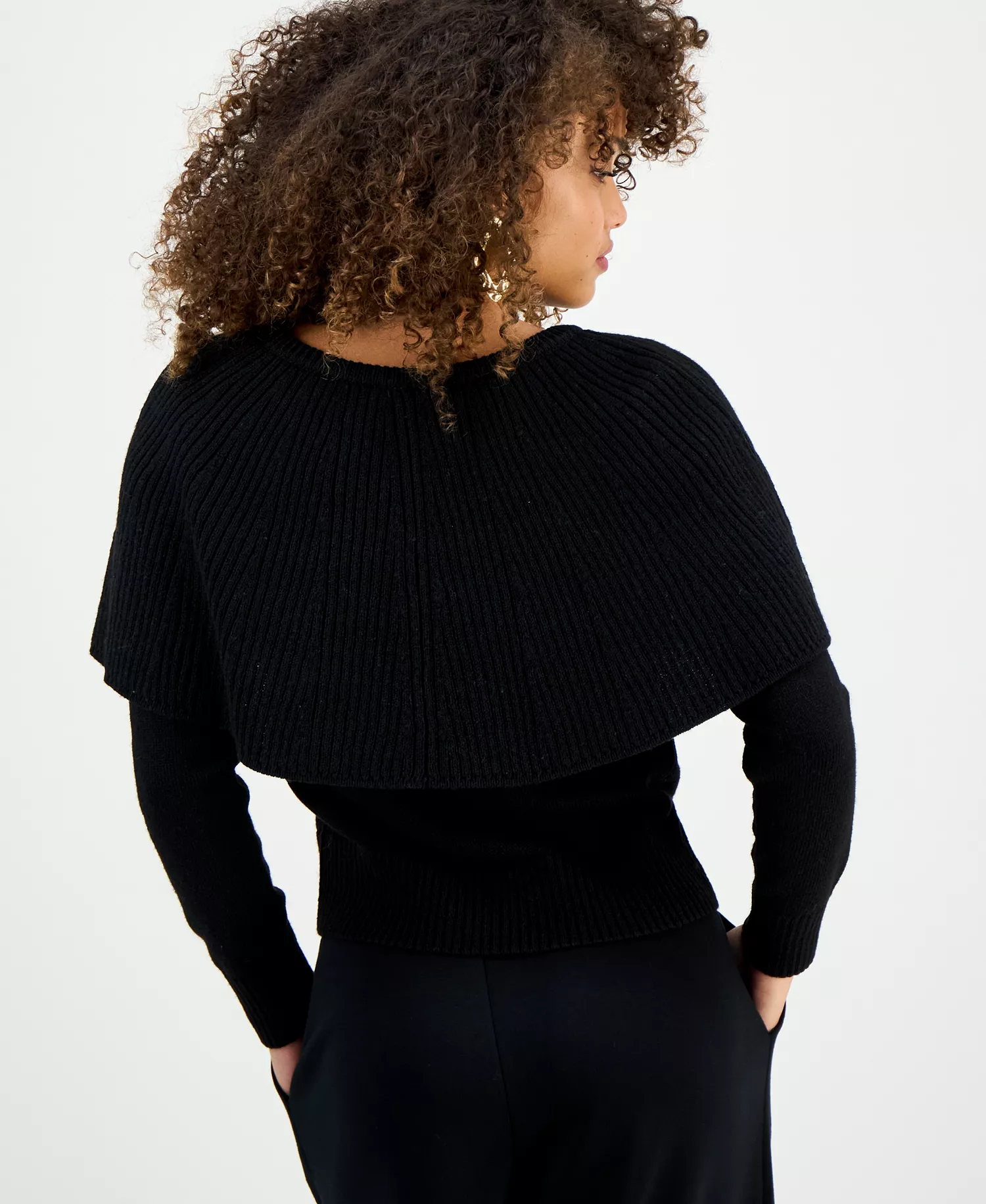 Petite Caped Sweater, Macy's Exclusive - Deep Black - P/L