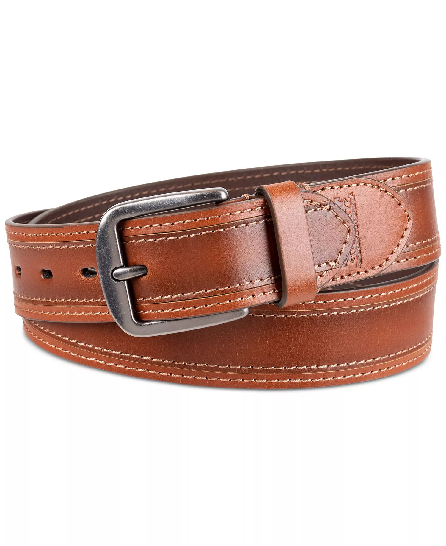 Men's Stitched Leather Belt - Tan - L (38-40)