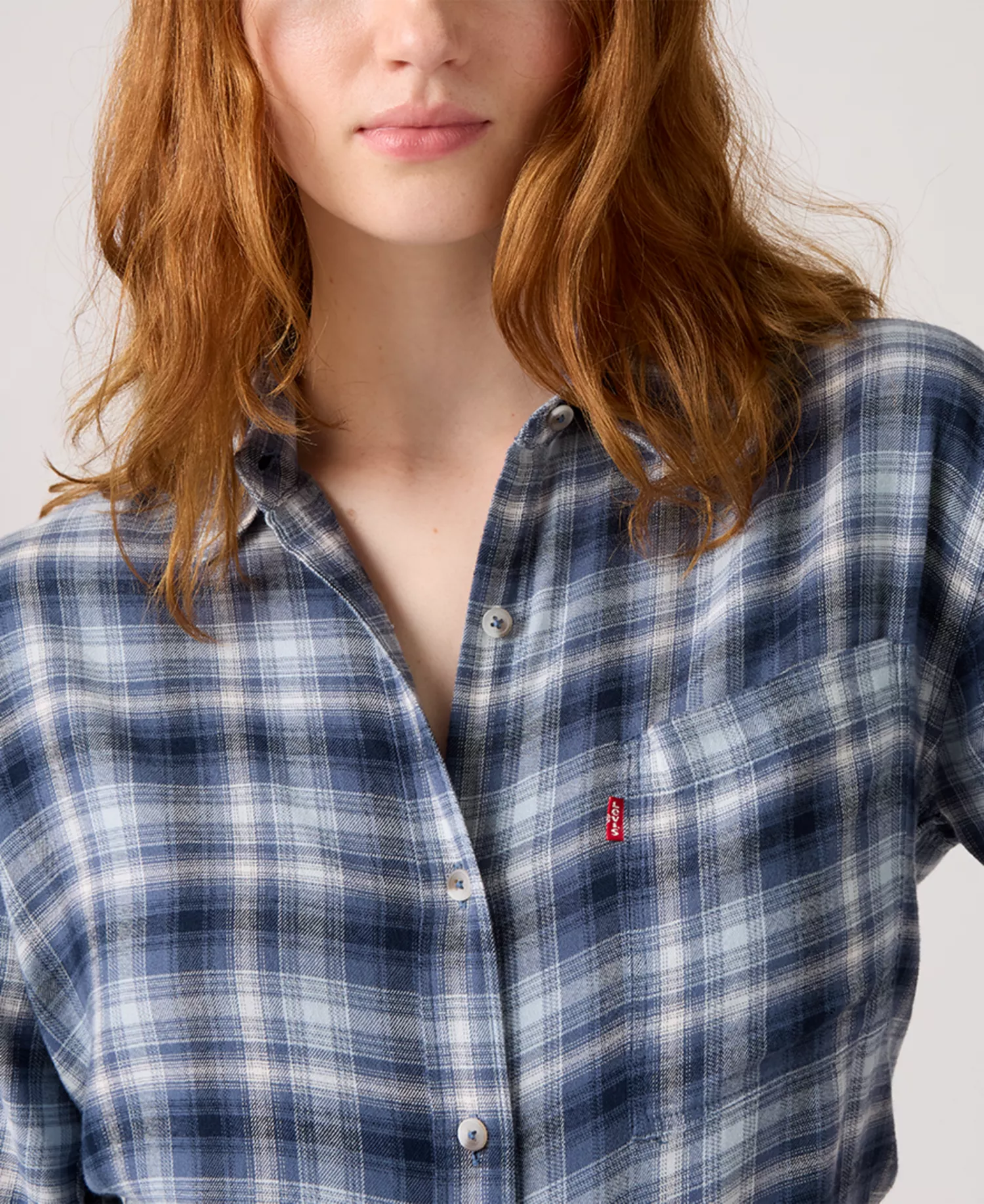 Women's Lucas Flannel Long Sleeve Shirt - Blue/white - L