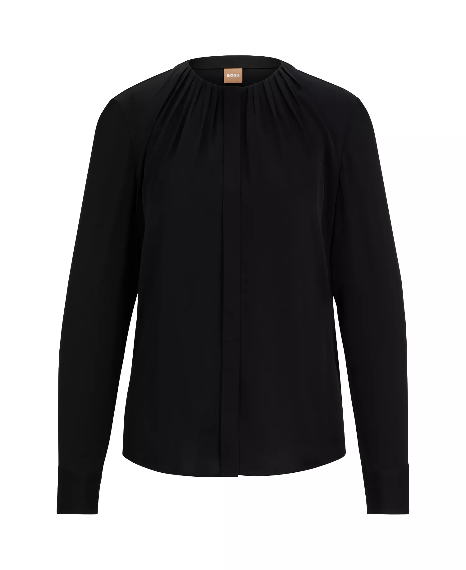 Women's Stretch-Silk Crepe De Chine Ruched-Neck Top - Black - 4