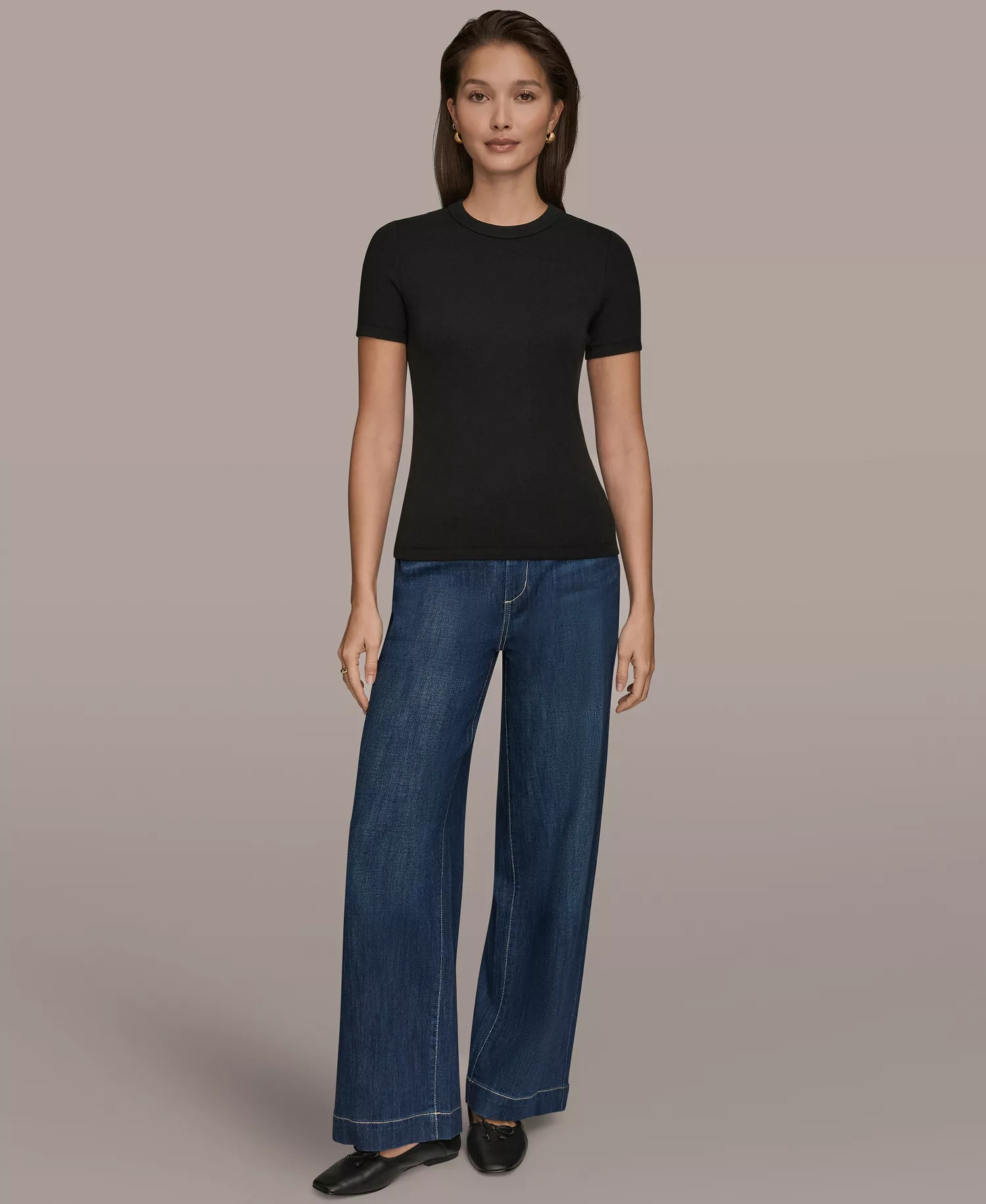 Women's Rib Short-Sleeve Crewneck T-Shirt - Black - L