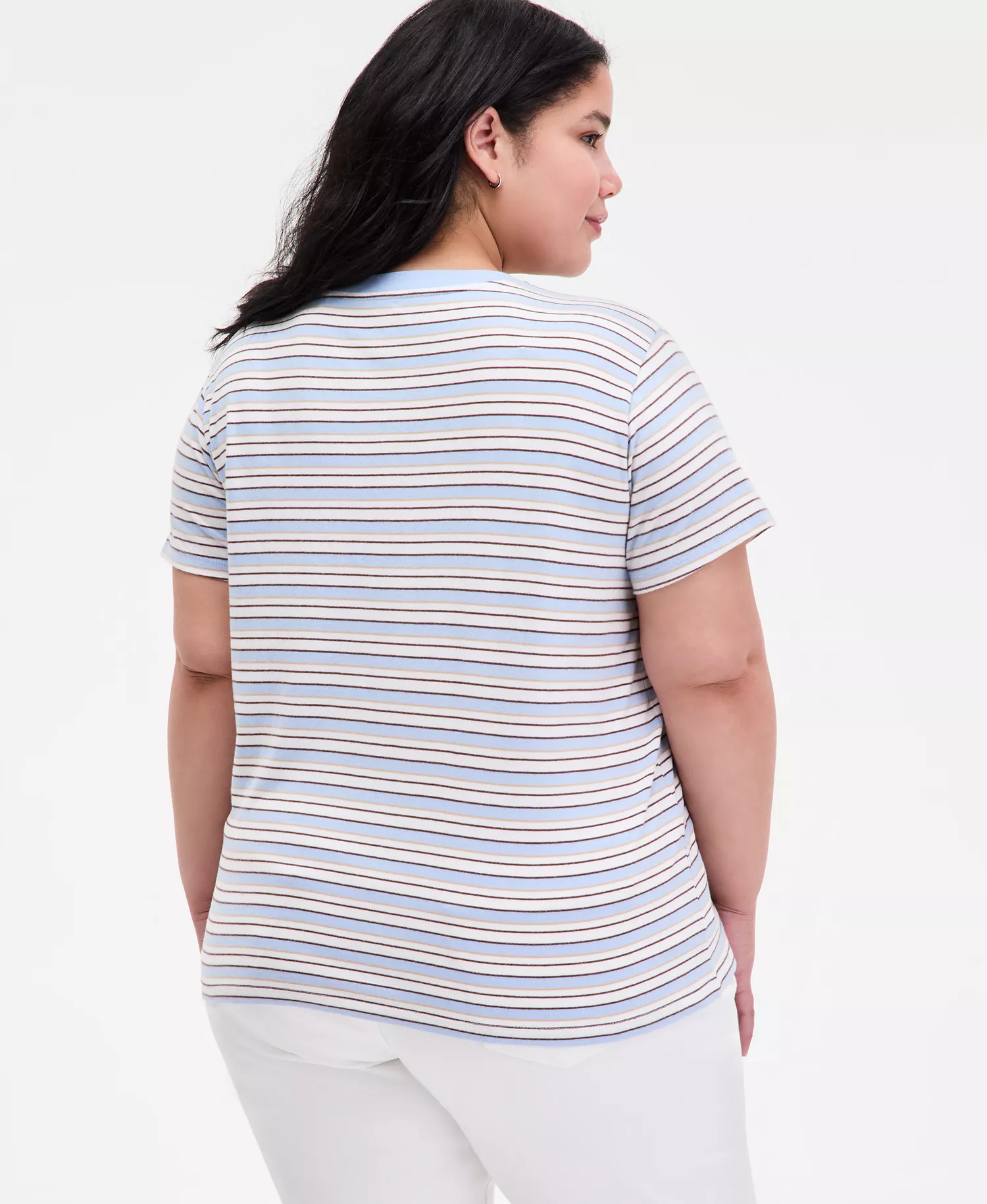 Plus Size Mandy Stripe Perfect T-Shirt - Mandy Stripe Chambray Blue - 2X