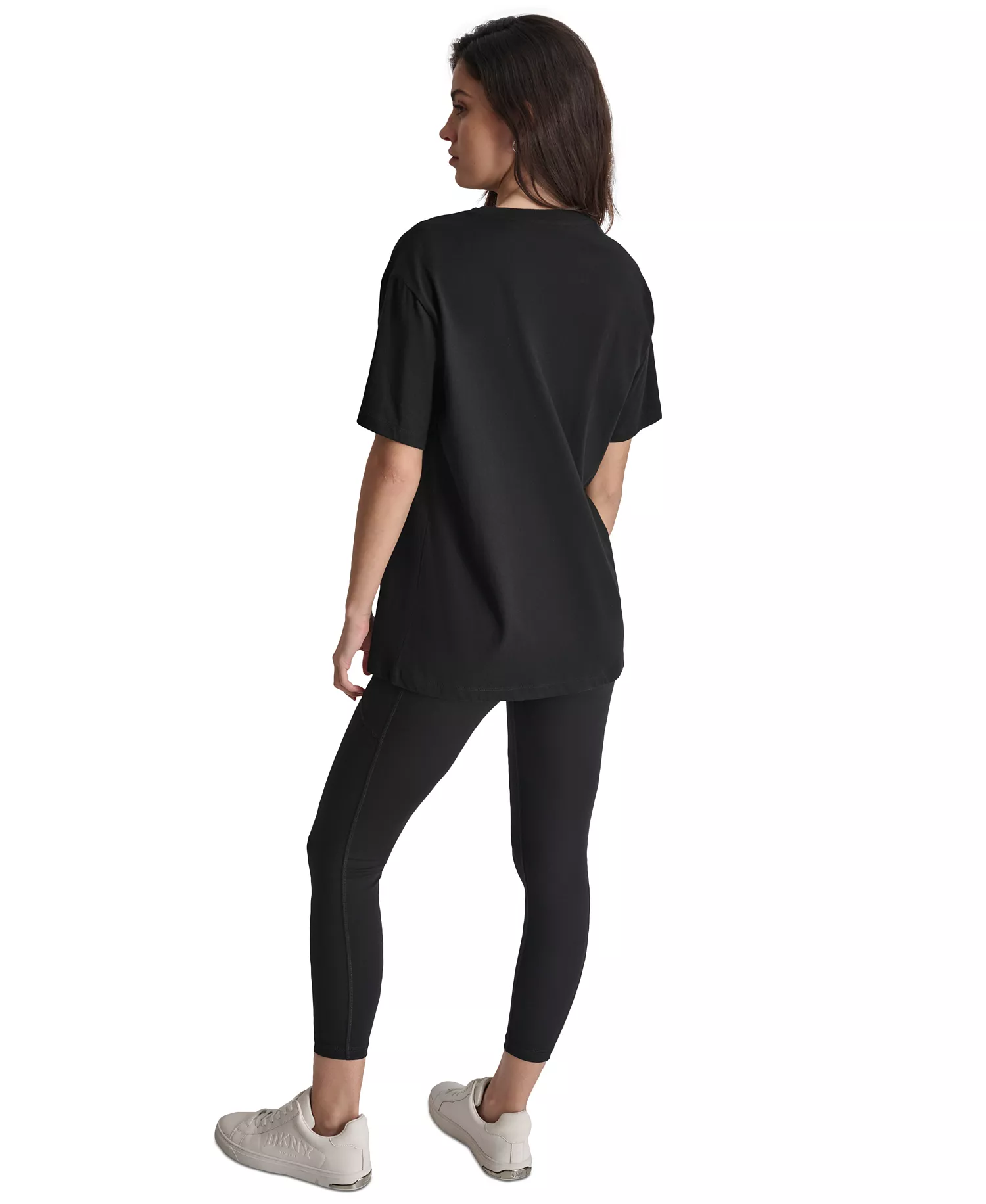 Sport Women's Varsity Satin Logo Oversized Cotton T-Shirt  - Black - L