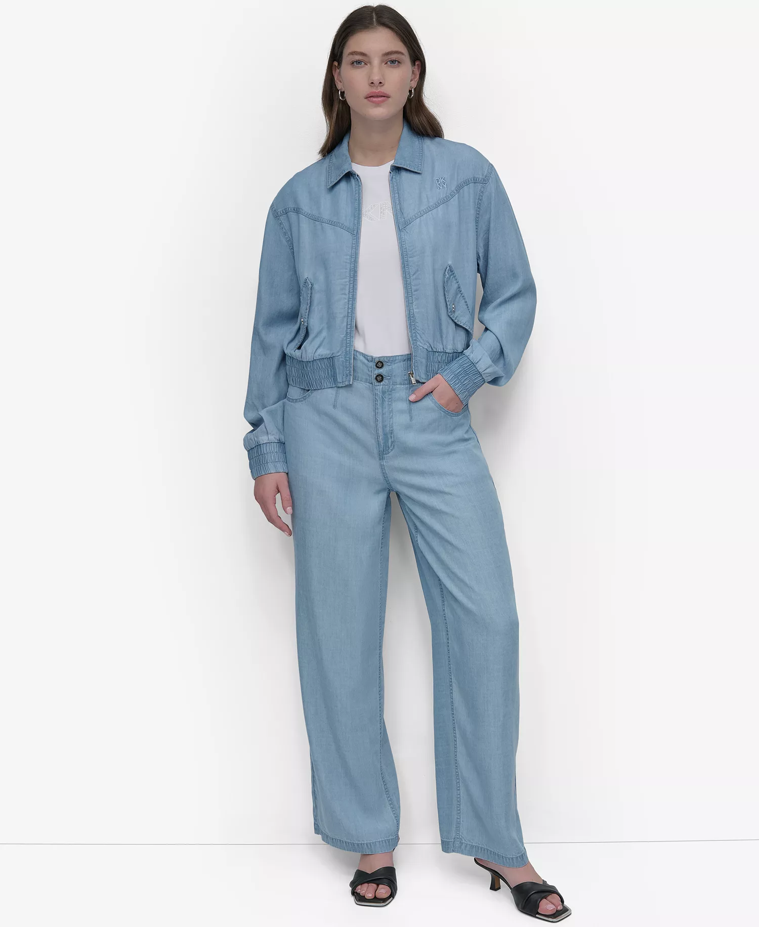 Women's Chambray Zip-Front Bomber Jacket - Lt Chambray - L