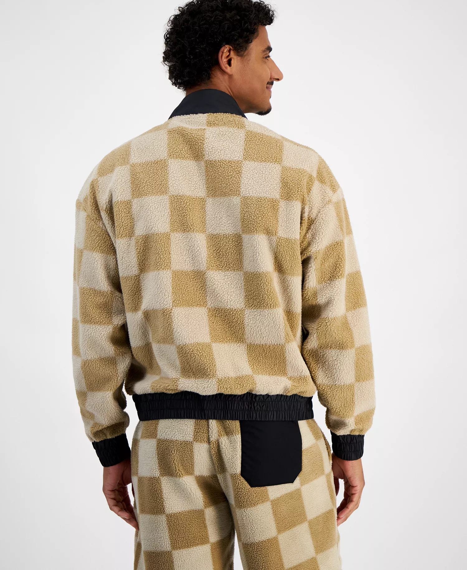 Men's Naliso Relaxed Fit Zip-Front Checkered Track Jacketed - Medium Beige - 2XL