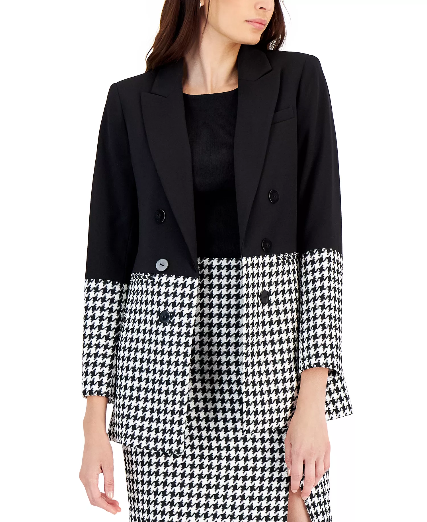 Women's Houndstooth Colorblocked Jacket  - Black/ivor - 2