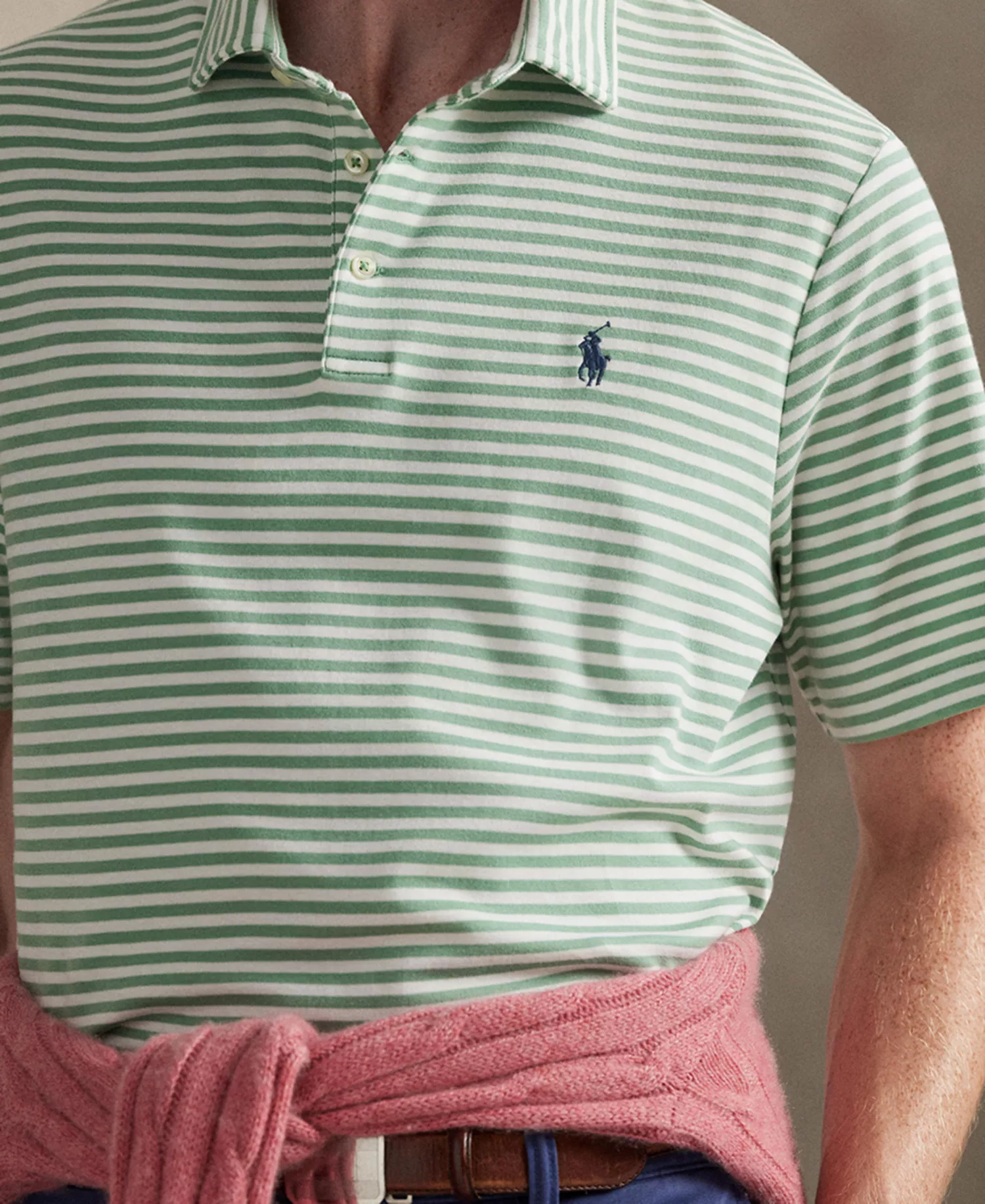 Men's Classic Striped Polo Shirt - Faded Mint/White - 2XL