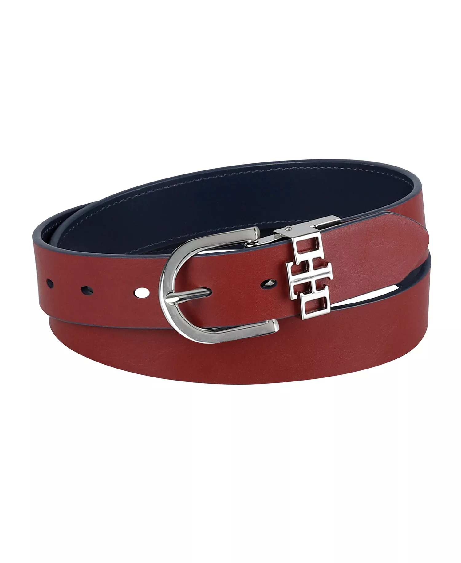 Women's 2-In-1 Reversible TH Monogram Strap Keeper Dress Casual Belt - Navy/red - 3X