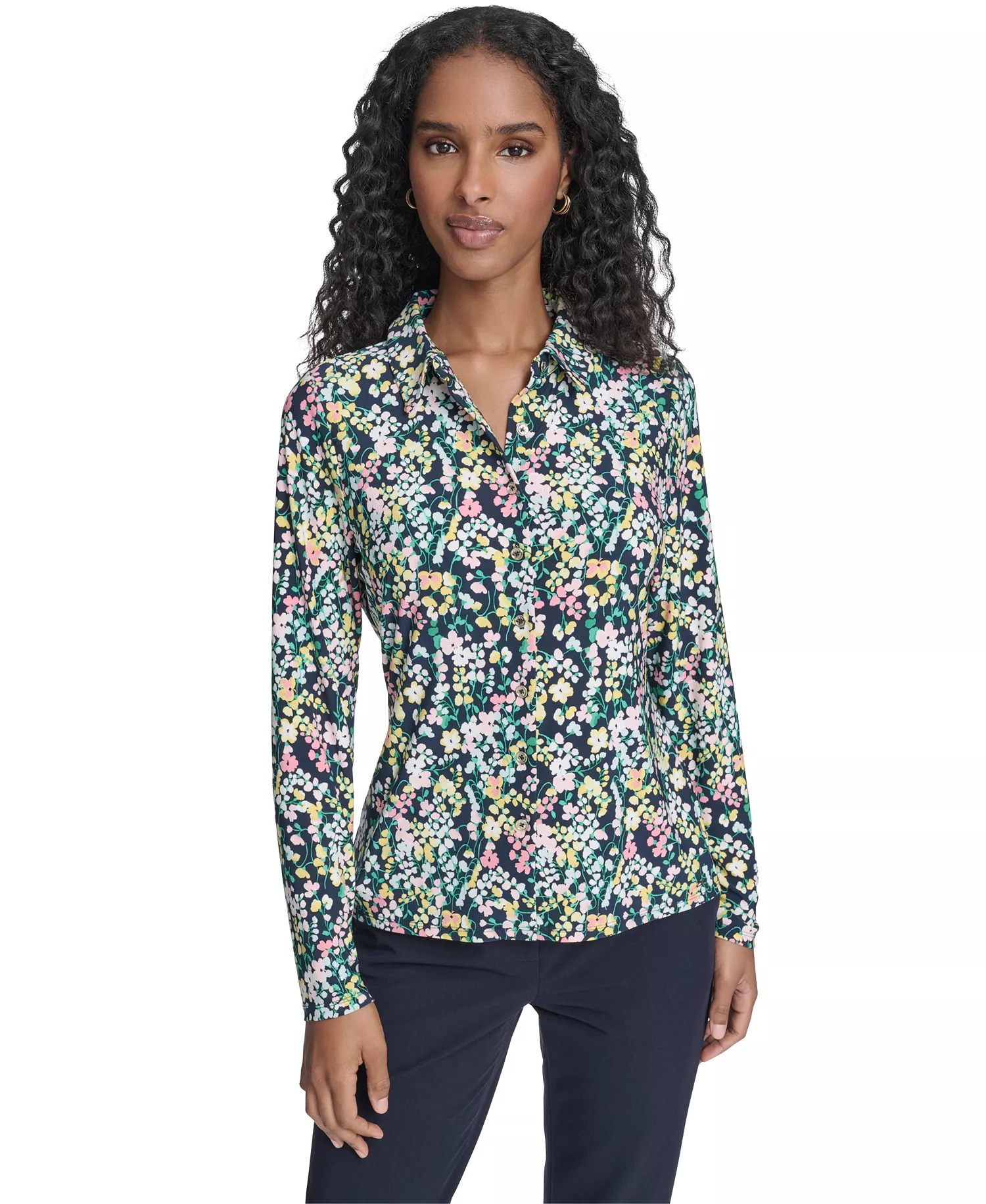 Women's Floral Long-Sleeve Shirt - Midnight Multi - L