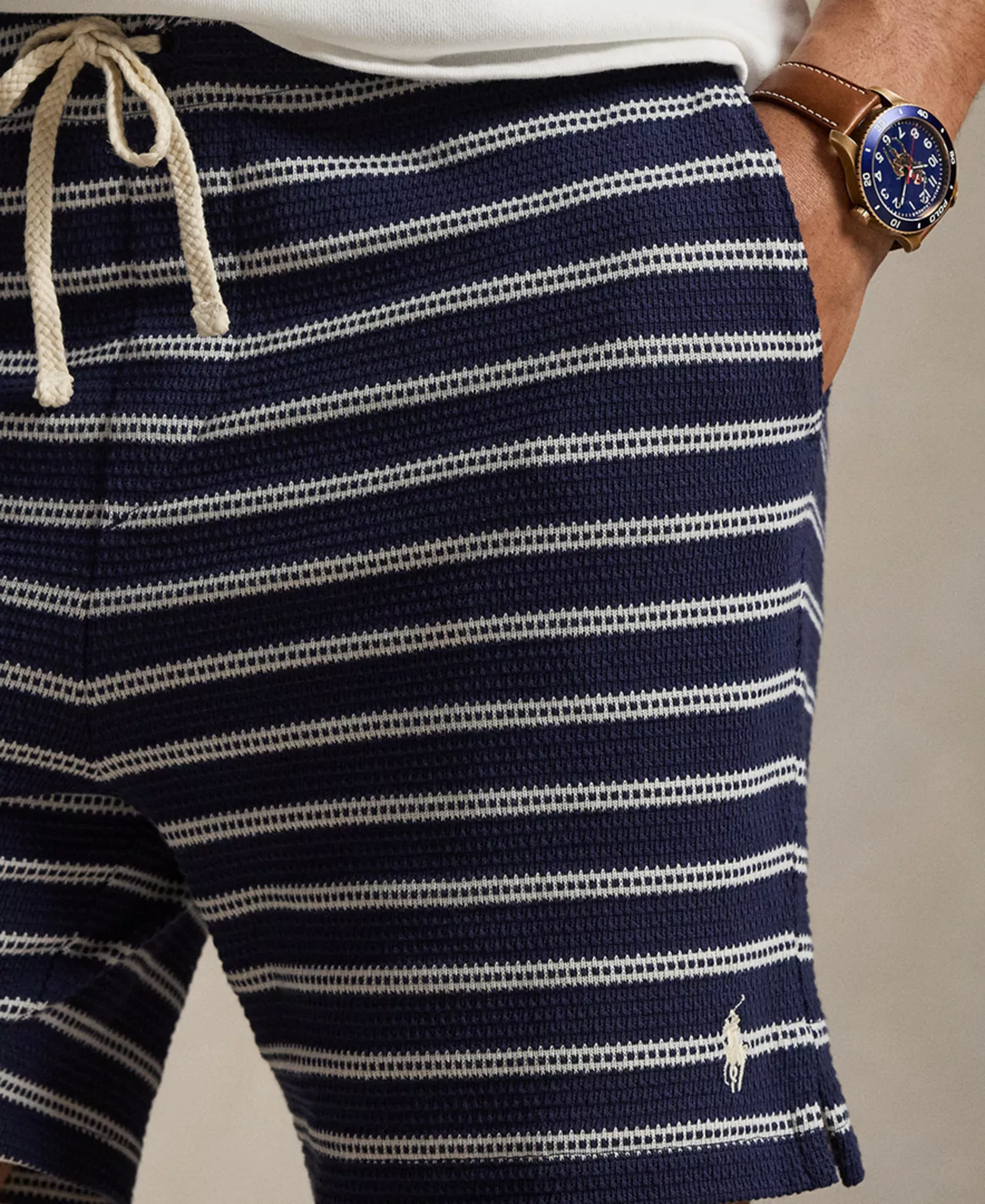 Men's Striped Slim-Fit Shorts - Newport Navy/Cream - 2XL