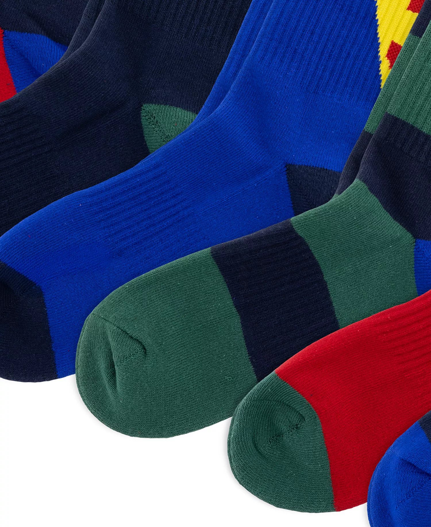 Men's Color-Blocked Crew Socks, 6-Pack - Red Rugby/Navy/Royal/Navy/Red/Green Rugby - 10-13