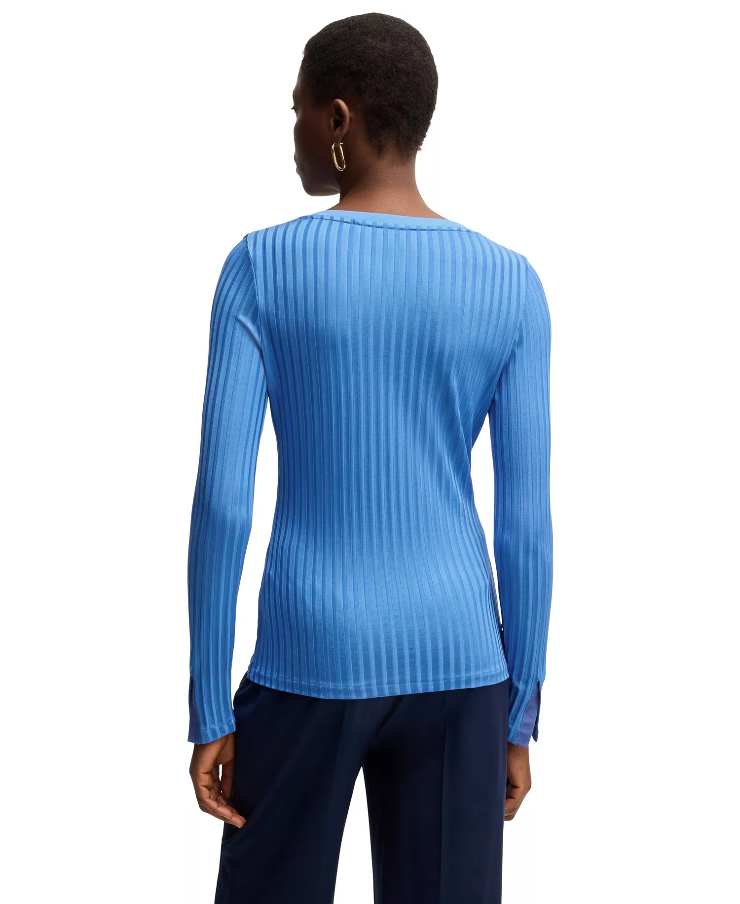 Women's Long-Sleeved V-Neck Top - Open Blue - L