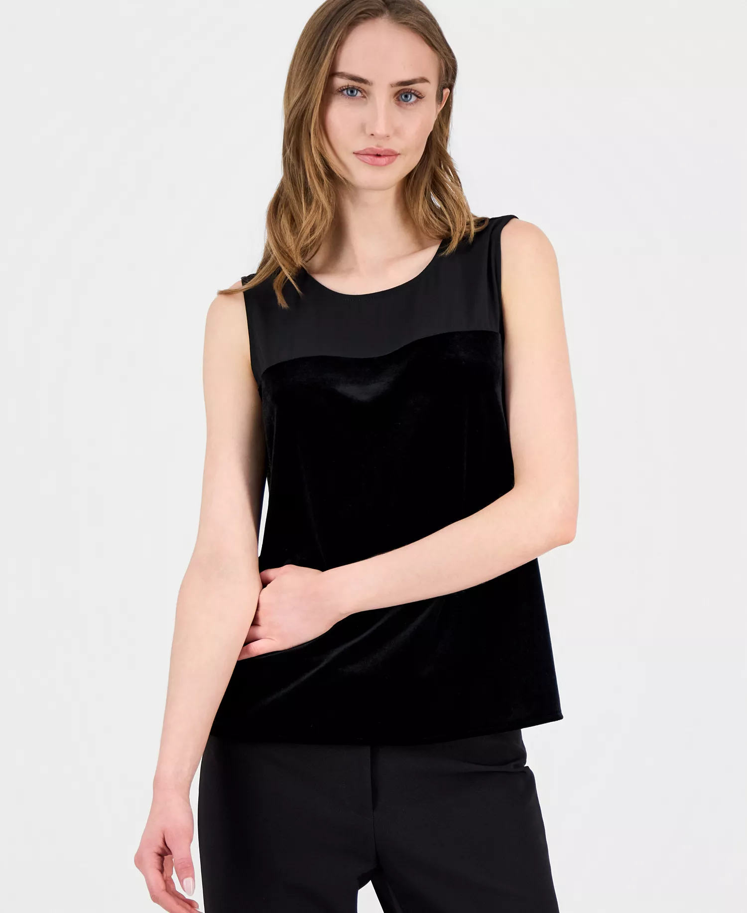Women's Sleeveless Mixed-Media Top - Black - L