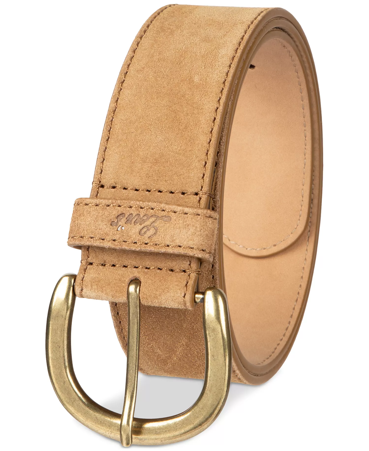 Women's Leather and Suede Stitched Edge Casual Belt - Beige Suede - M
