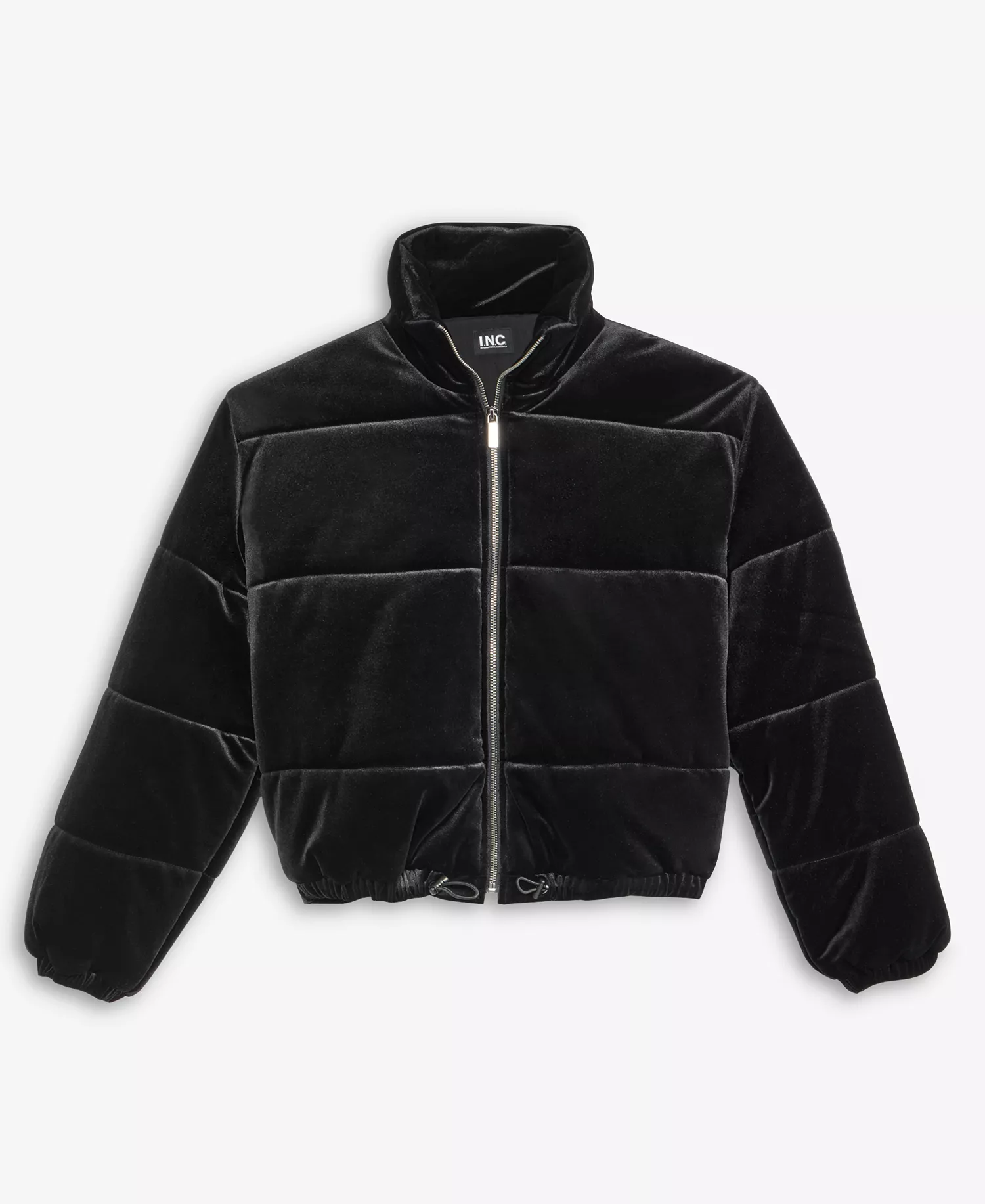 Women's Cropped Velvet Puffer Jacket, Macy's Exclusive - Deep Black - XL