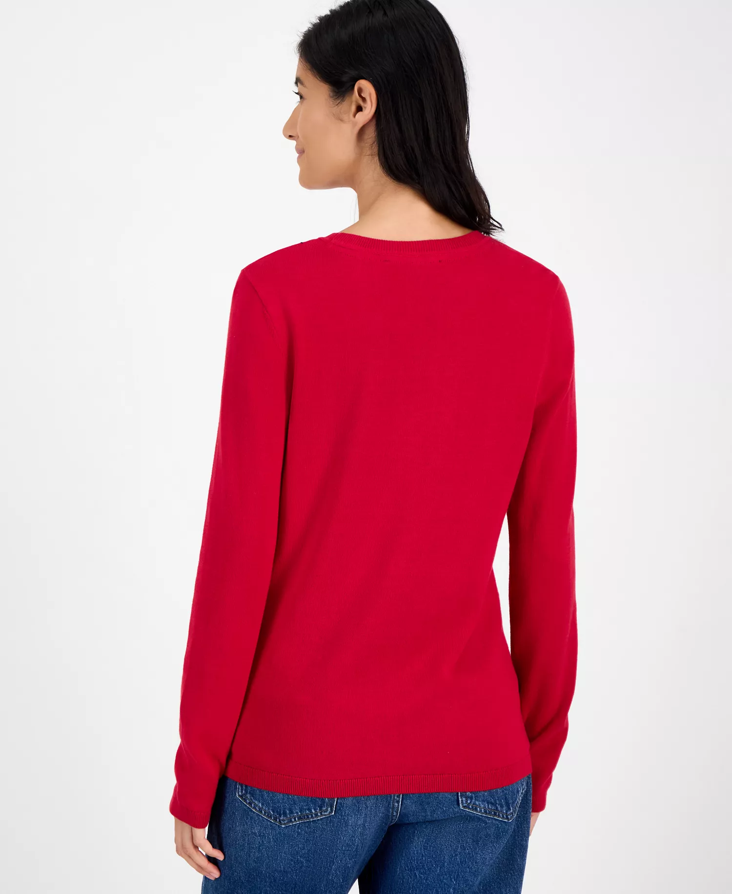 Women's Cotton Holiday V-neck sweater - Chili Pepper - L