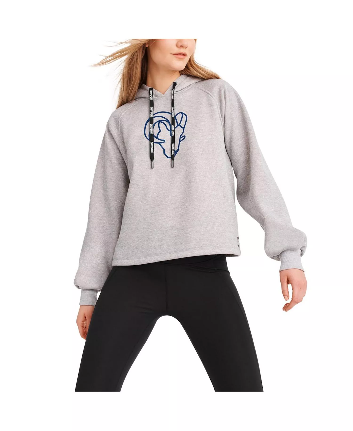 DKNY Women's Heather Gray Los Angeles Rams Debbie Dolman Raglan Pullover Hoodie - Heather Gray - L