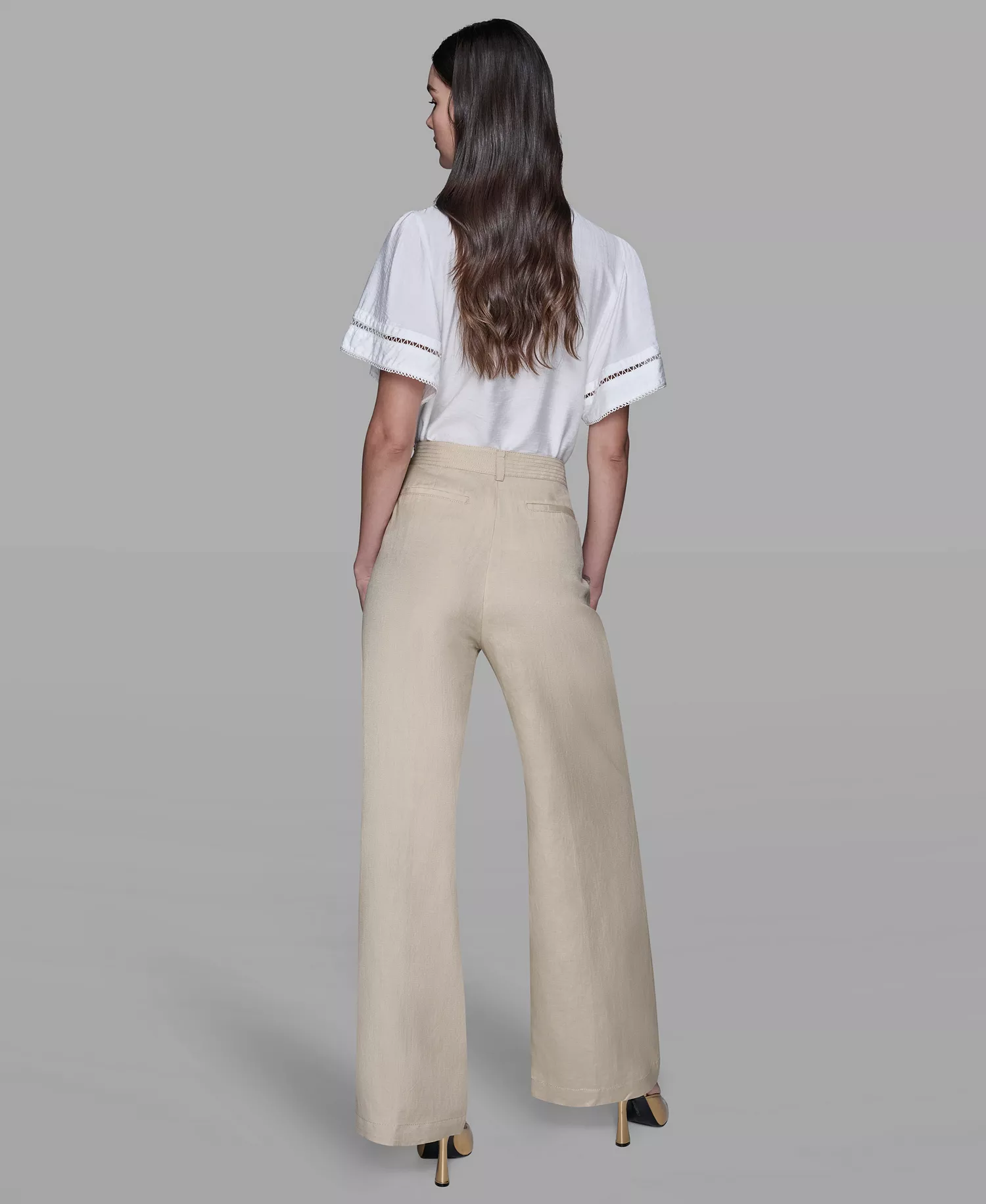 Women's Linen-Blend Straight Pocket Detail Pants - Desert Sand Multi - 10