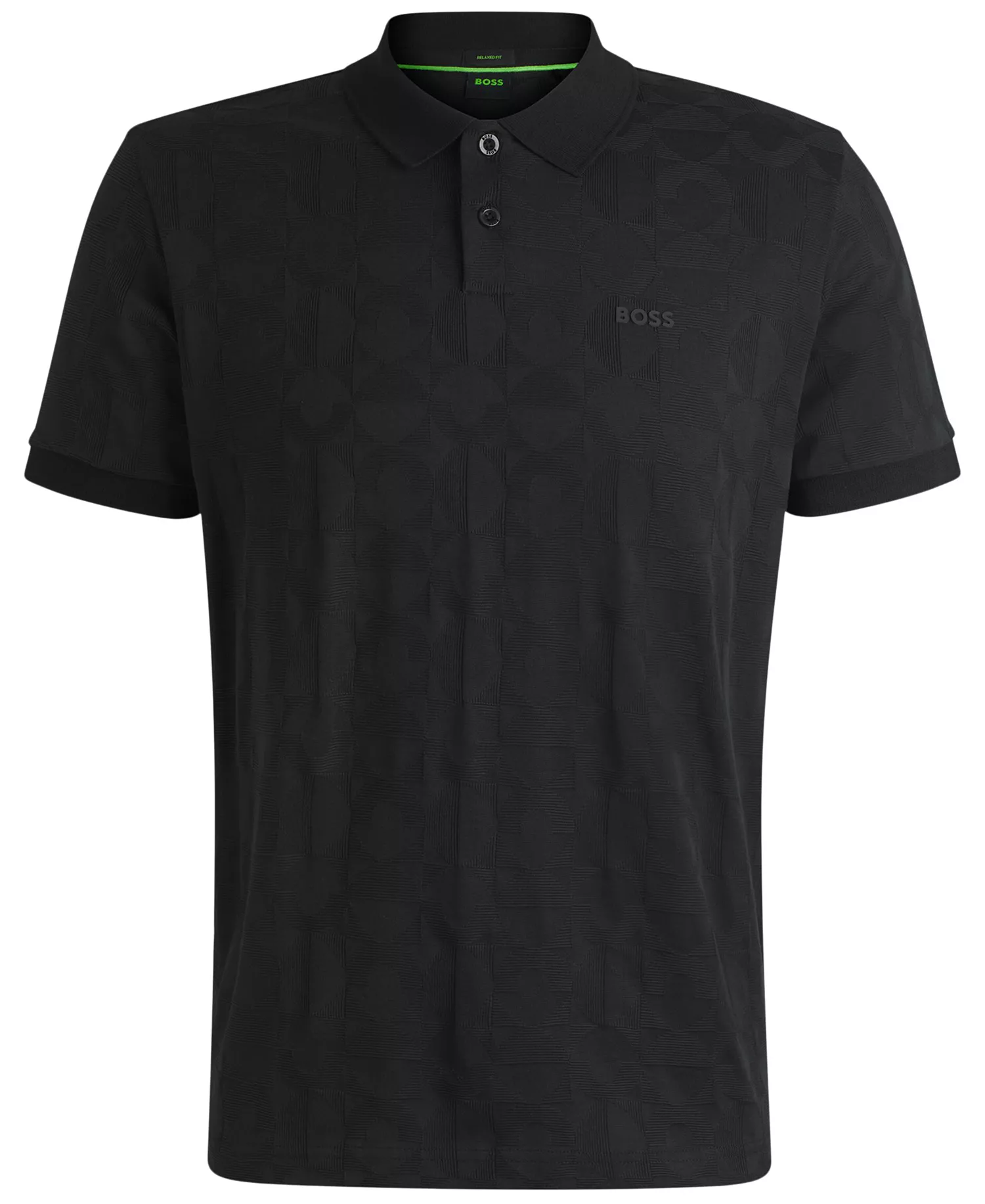 Men's Jacquard Circle Polo Shirt - Black - M