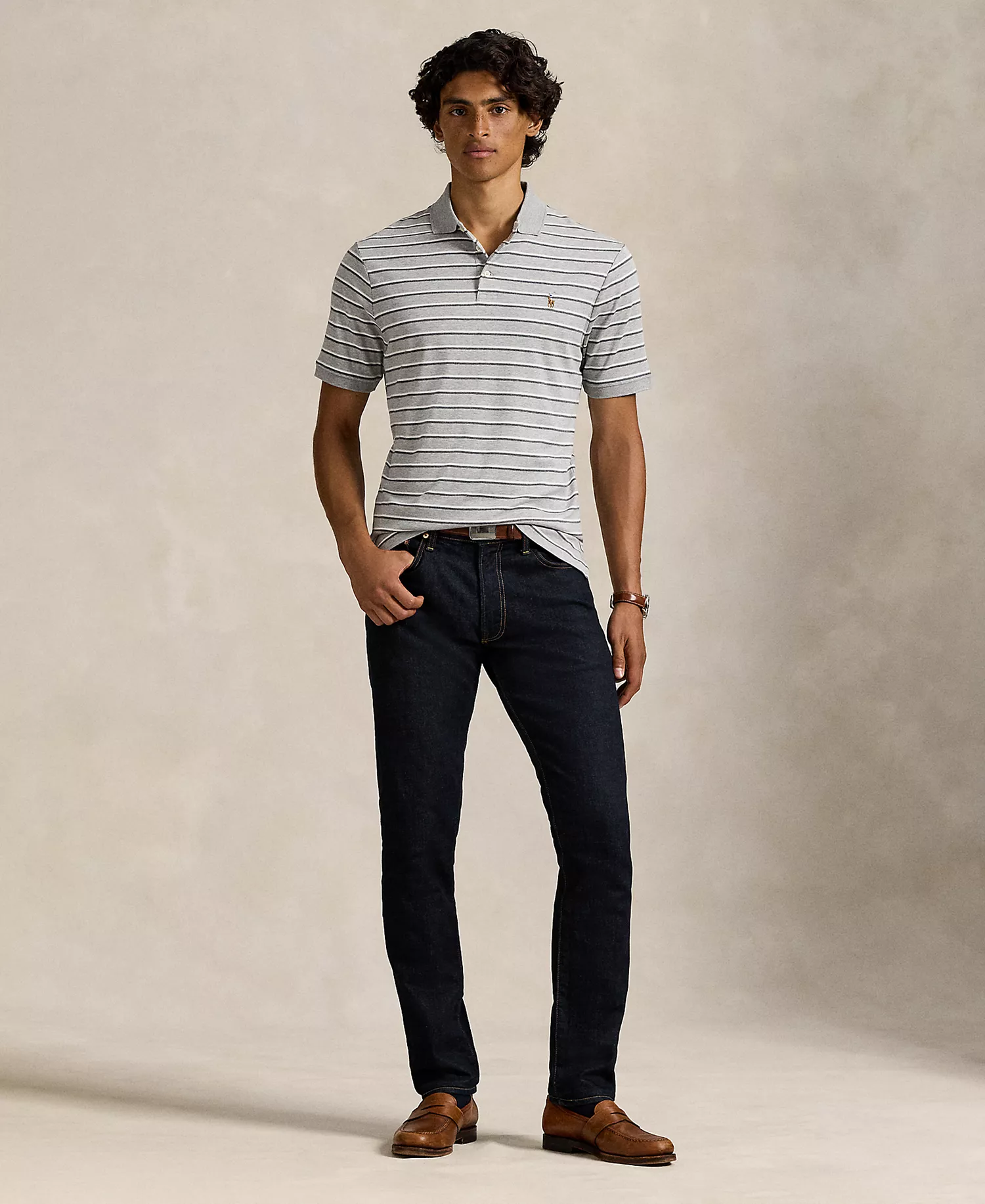 Men's Classic-Fit Striped Soft Cotton Polo - Andover Heather Gray Multi - 2XL