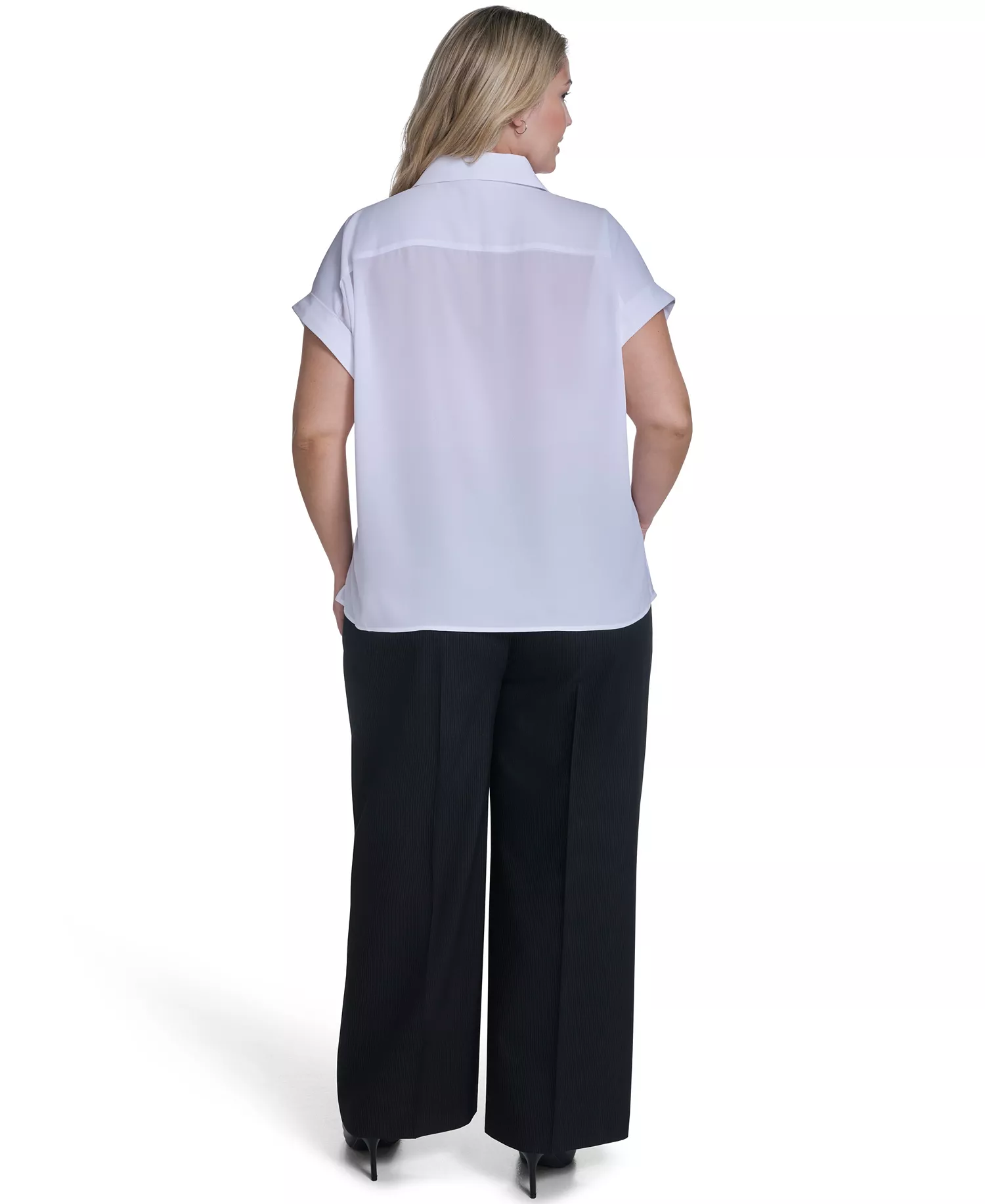 Plus Size Short-Sleeve Camp Button-Down Shirt - White - 1X