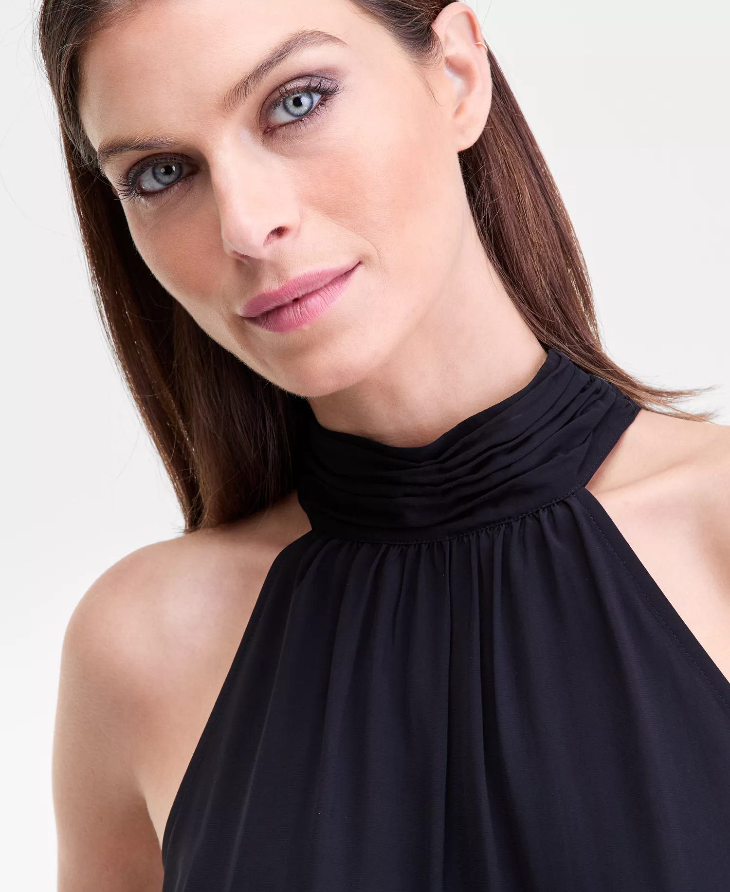 Women's Point Hem Chiffon Halter Top, Macy's Exclusive - Deep Black - L