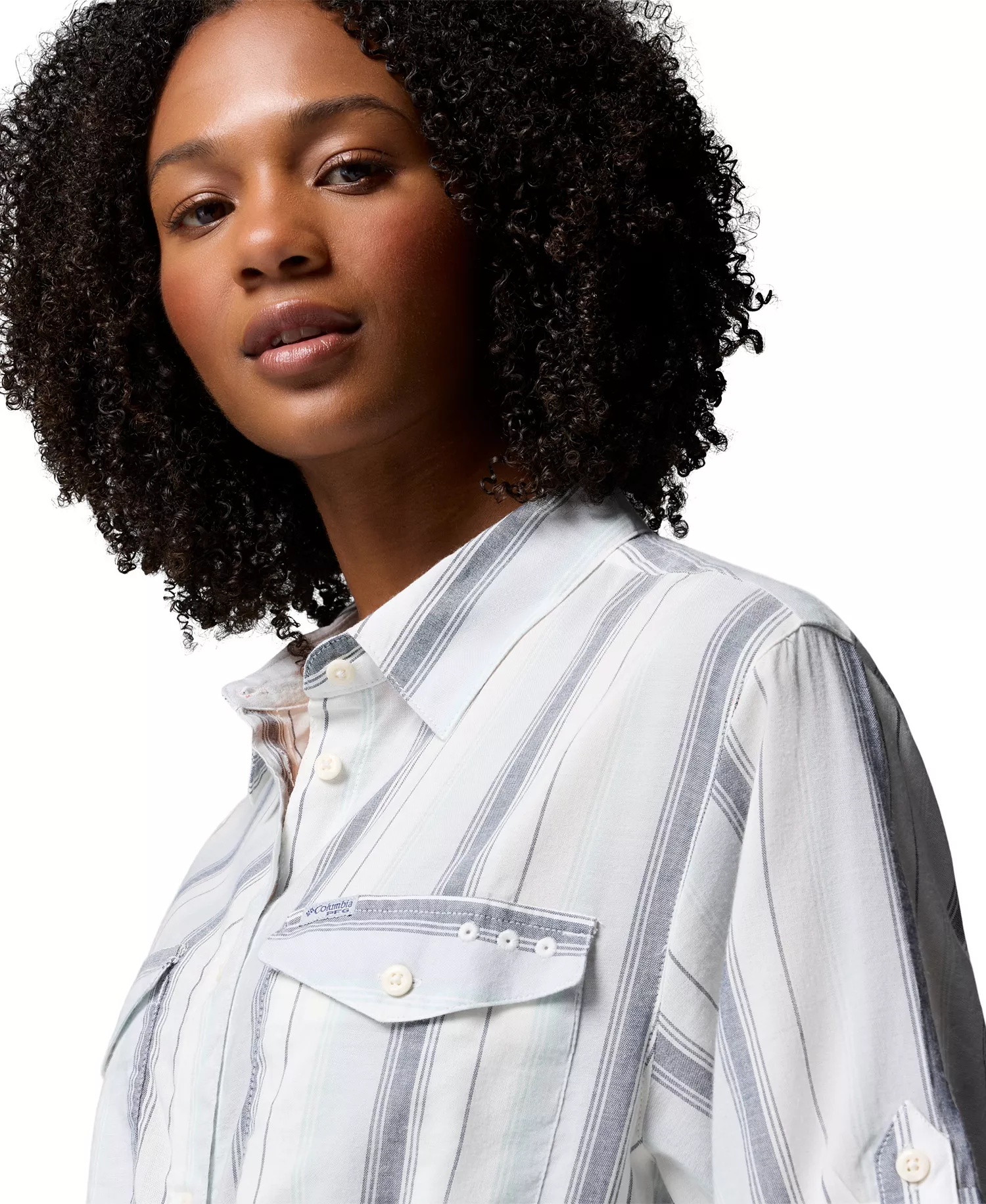 Women’s Striped Short-Sleeve Shirt Dress - Cirrus Grey, Lowtide Stripe - L