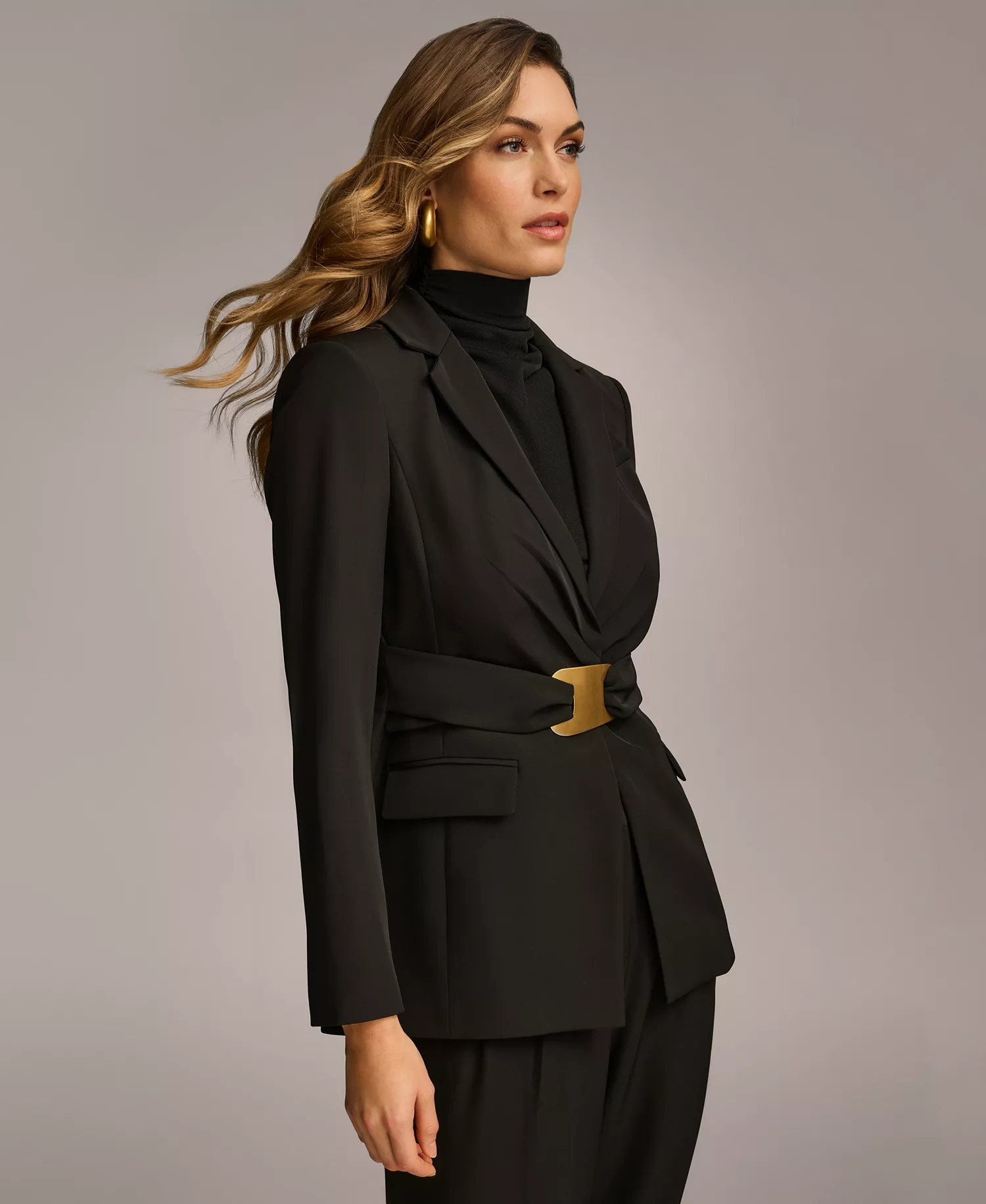 Women's Belted Blazer, Regular & Petite Sizes - Black - 0