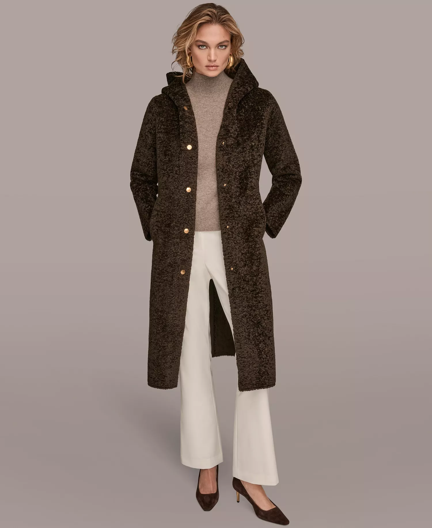 Women's Hooded Maxi Coat - Chocolate - S