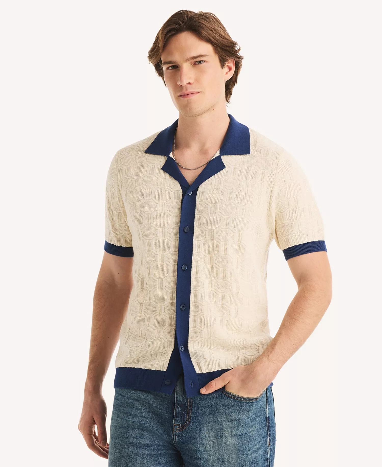 Men's Short-Sleeve Polo Sweater - Natural - L