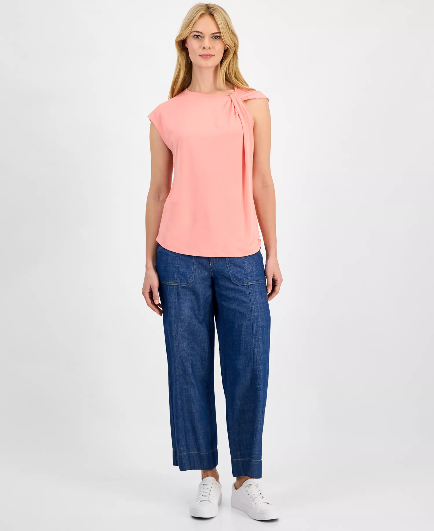 Women's Solid Twist-Neck Tank Top - Bloom - L